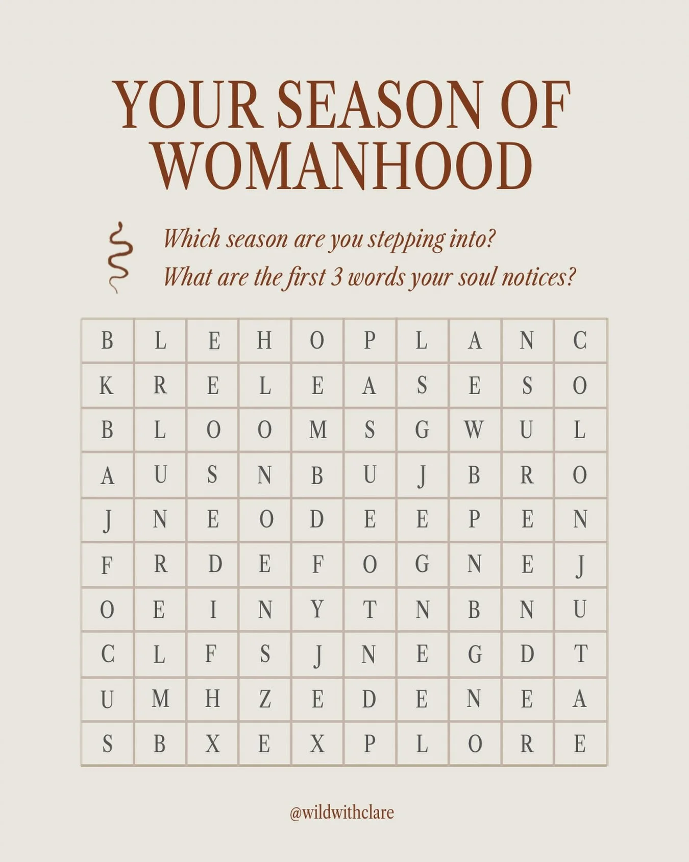 🌙 𝐘𝐨𝐮𝐫 𝐒𝐞𝐚𝐬𝐨𝐧 𝐨𝐟 𝐖𝐨𝐦𝐚𝐧𝐡𝐨𝐨𝐝

Which season of your womanhood are you stepping into?

What are the first 3 words your soul notices?

Every woman moves through sacred cycles, seasons of softening, rising, releasing and returning to 