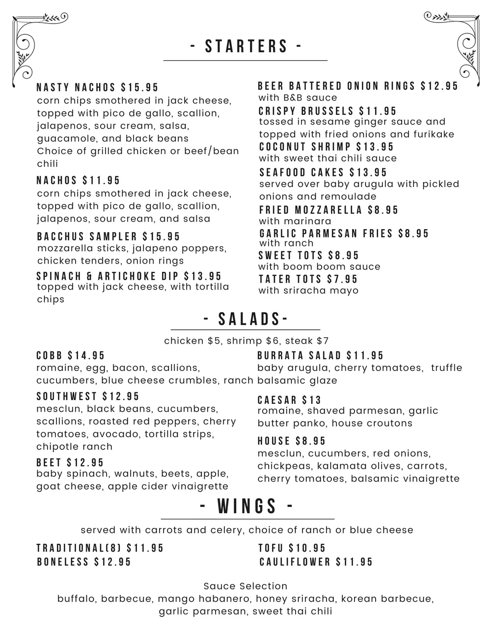 Food & Drinks Menu — Bacchus New Paltz