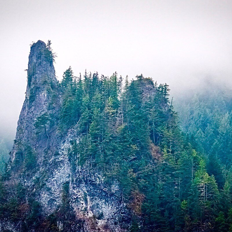 Castle Rock - classic Squamish scene - #rockformation #geologicalfeature #mistonthemountain #overcastday #westcoastday #mountainscene #fujixt2