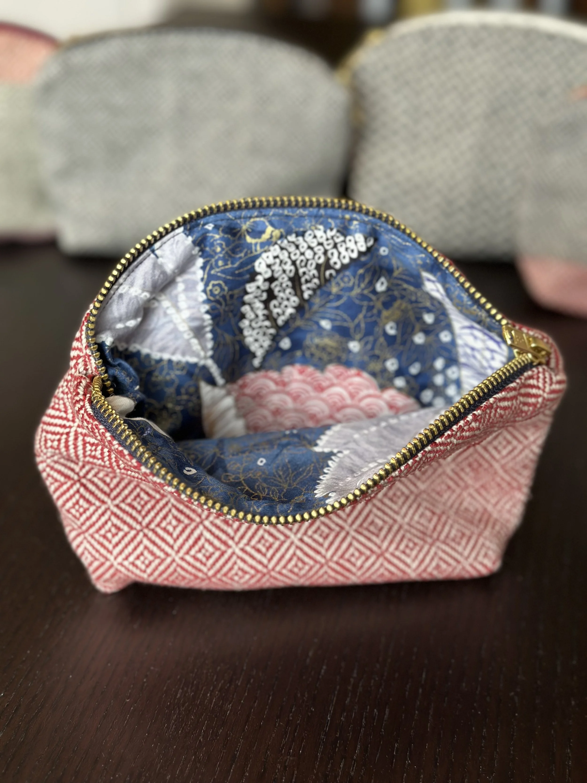 Zipper pouch red with blue zipper