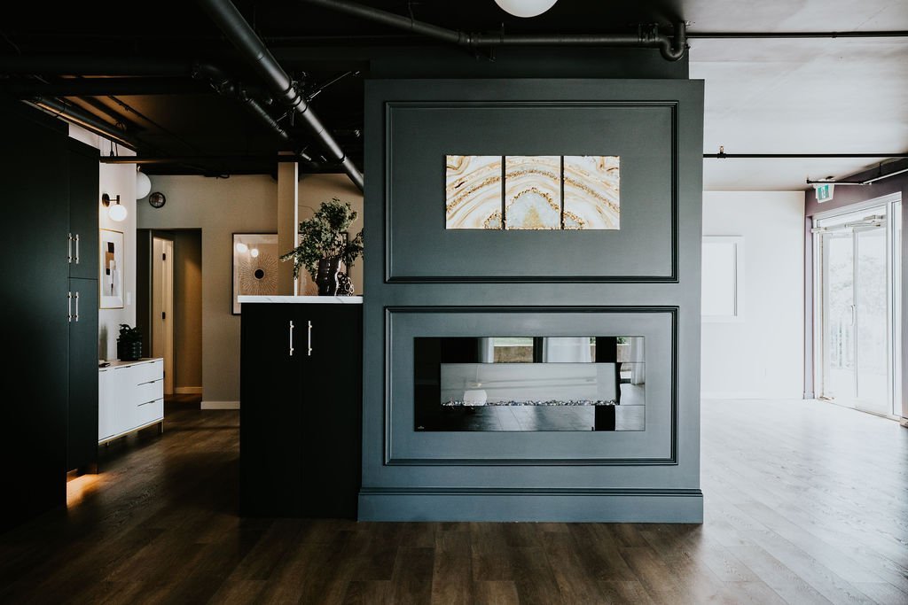 Spirit School fireplace in main event rental space