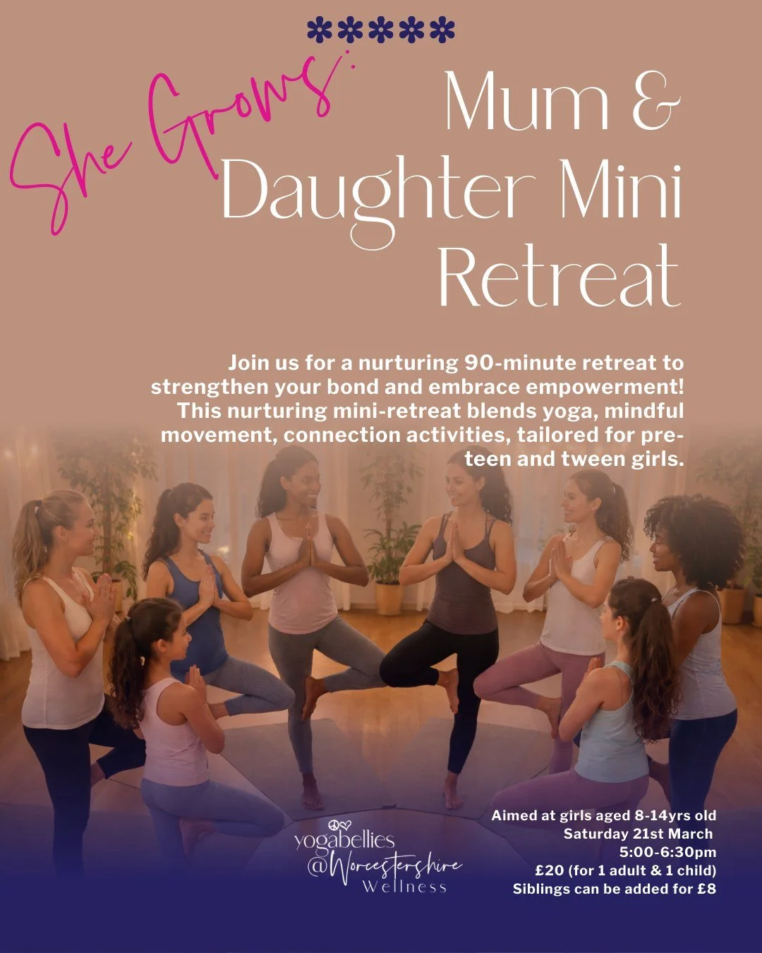 Looking for something meaningful to do with your daughter?

Join me for She Grows - a Mother&ndash;Daughter Mini Retreat 🌿💖

A 90-minute experience combining gentle yoga, mindful movement and confidence-building activities for girls aged 8&ndash;14