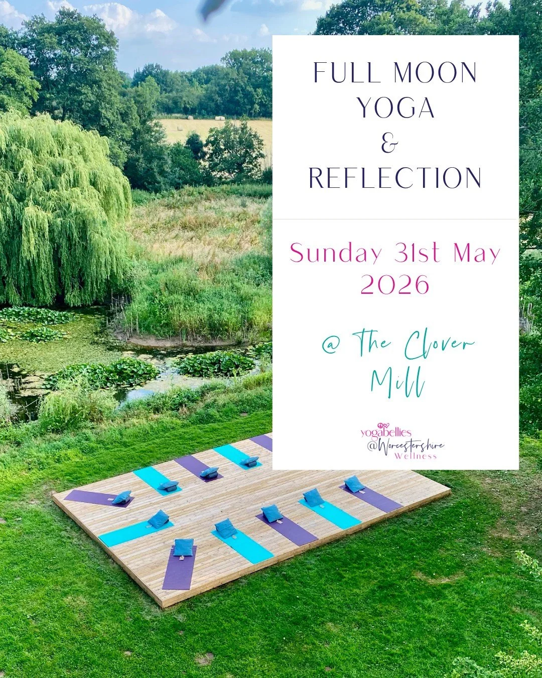 🌕 The May Full Moon is coming and it is going to be magical.

Full Moon Yoga &amp; Reflection
📅 Saturday 31st May | 7:30pm &ndash; 9pm
📍 The Clover Mill, Cradley, Malvern

One of our most special evenings of the year. Gentle Luna yoga under the mo