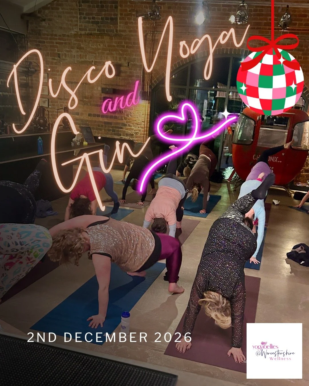 Yoga... but make it DISCO. 🍸

Our Disco Yoga &amp; Gin Evening is back this December and this one is all about having FUN.

Grab your friends and join us for an evening combining yoga, disco beats, gin and nibbles.

No need to be an experienced yogi