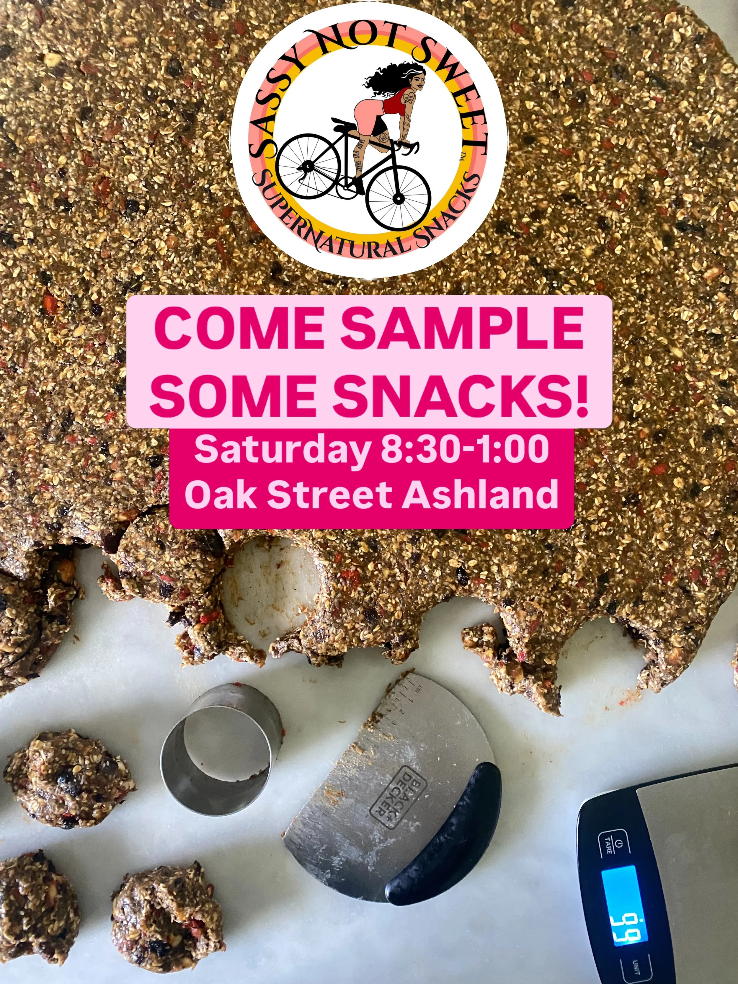 Sassy Not Sweet is offering 13 different snack, chocolate, and granola samples tomorrow in Ashland. Drop by the Growers and Crafters Market for all sorts of locally grown and produced foods and beautiful artworks from an array of local entrepreneurs,