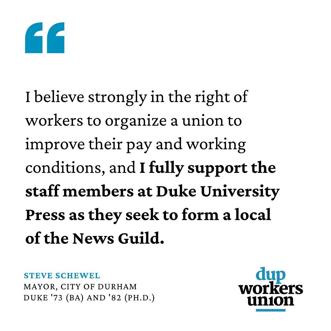 We are honored to have the support of Durham mayor &amp; @dukeuniversity alumn @mayorschewel. 

&ldquo;I believe strongly in the right of workers to organize a union to improve their pay and working conditions, and I fully support the staff members a