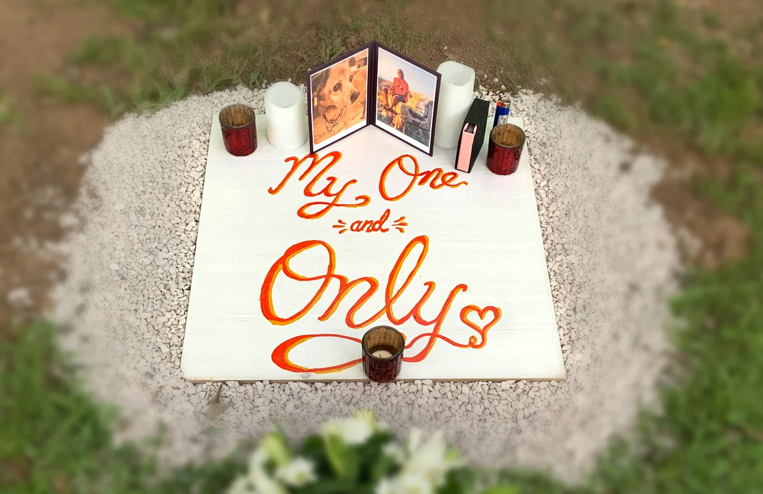 I was deeply honored that my uncle asked me to paint the lettering on the headstone for his dog 'Only'.