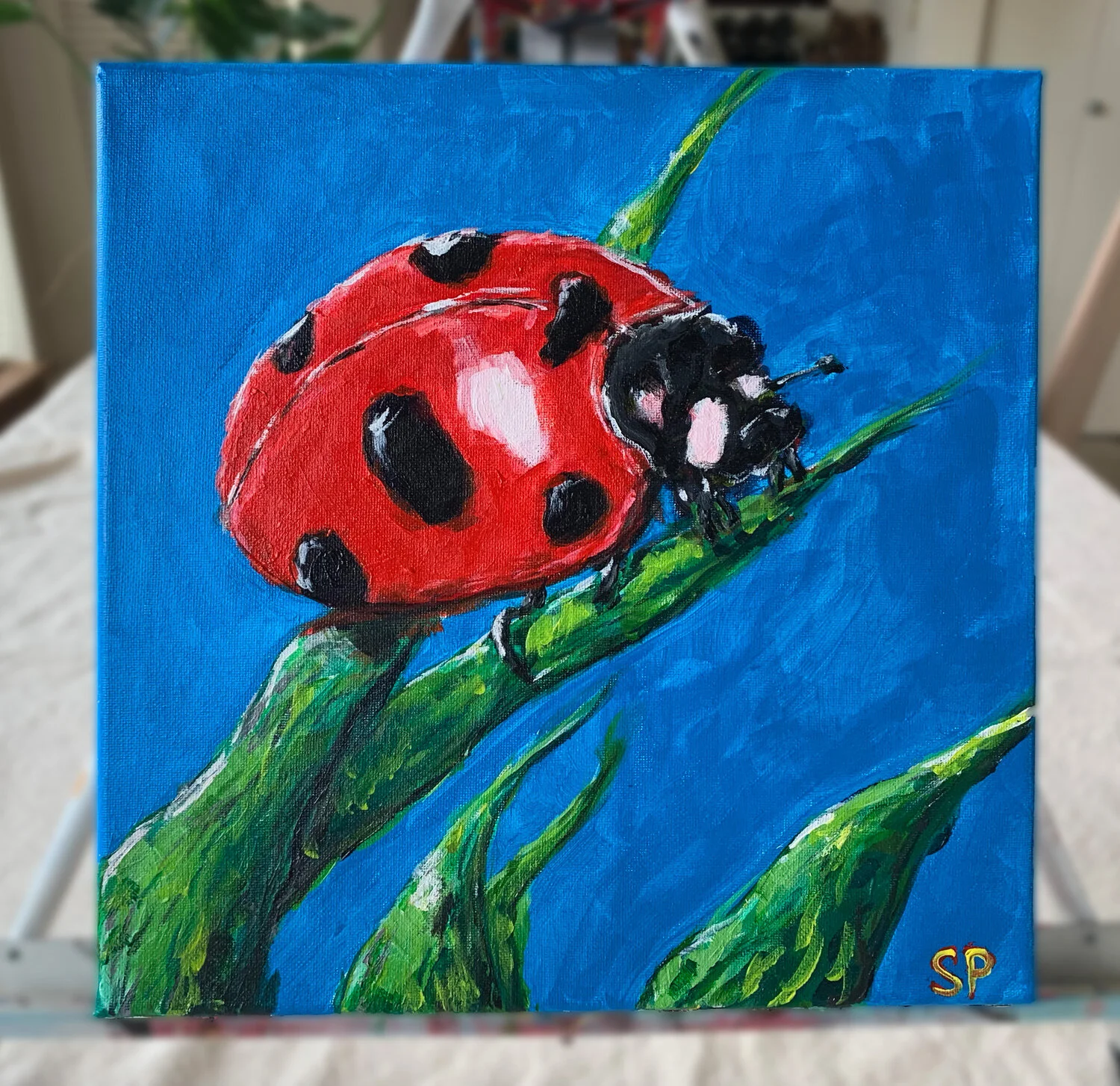 I love ladybugs - 12" x 12" acrylic on canvas