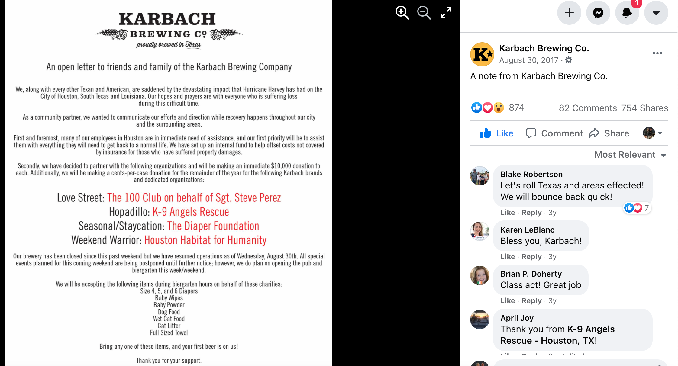 2017 Hurricane Harvey Relief Program: I created and executed this program within 24 hours of the storm.