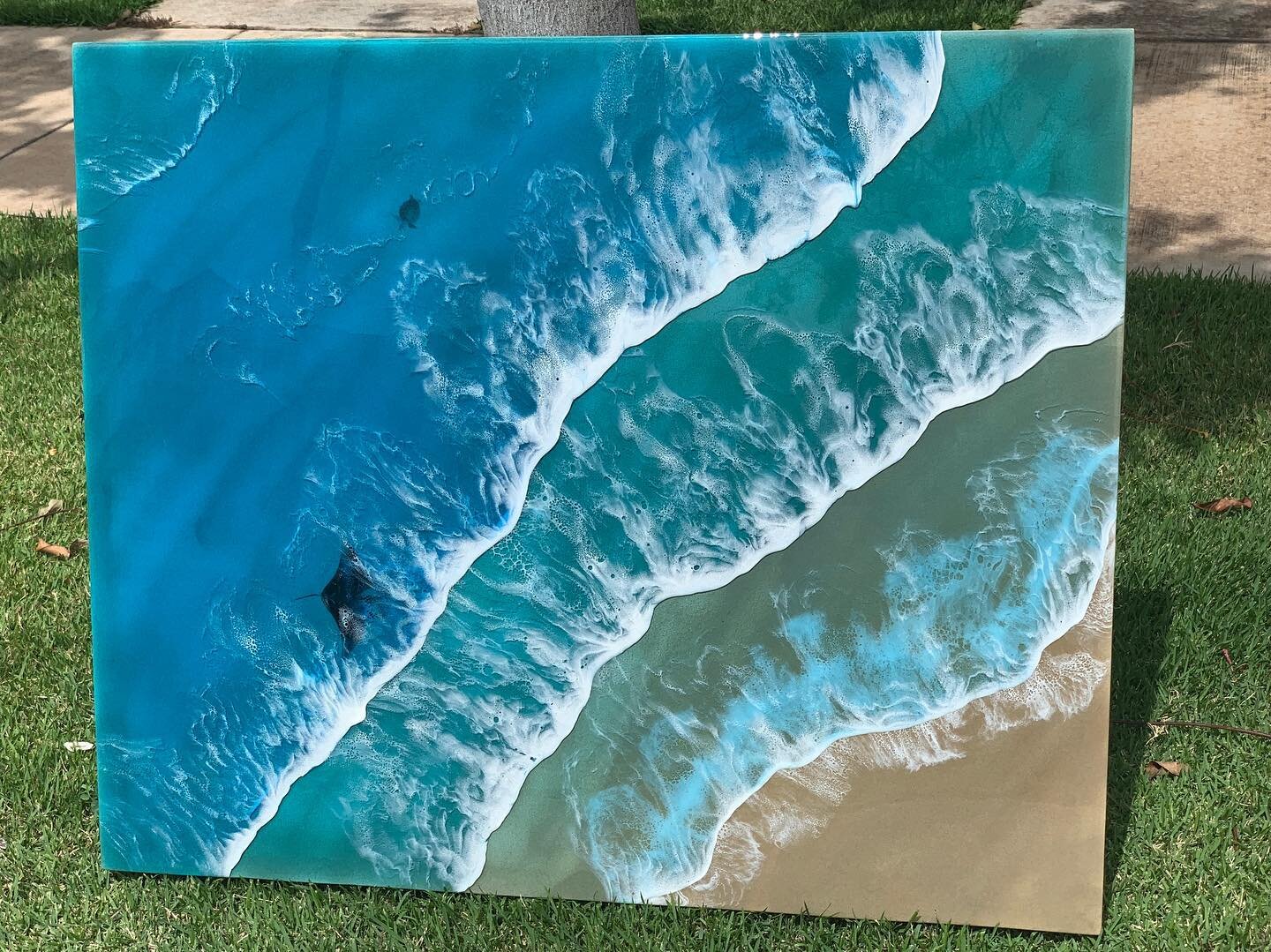 36x30&rdquo; artist panel now available! Perfect Mother&rsquo;s Day surprise. This piece has a wire attached on back and is ready to hang.  Poured with @pro_marine_supplies table top epoxy  Manta and honu by @salty_resin  #waikiki #oahu #hawaii #hale