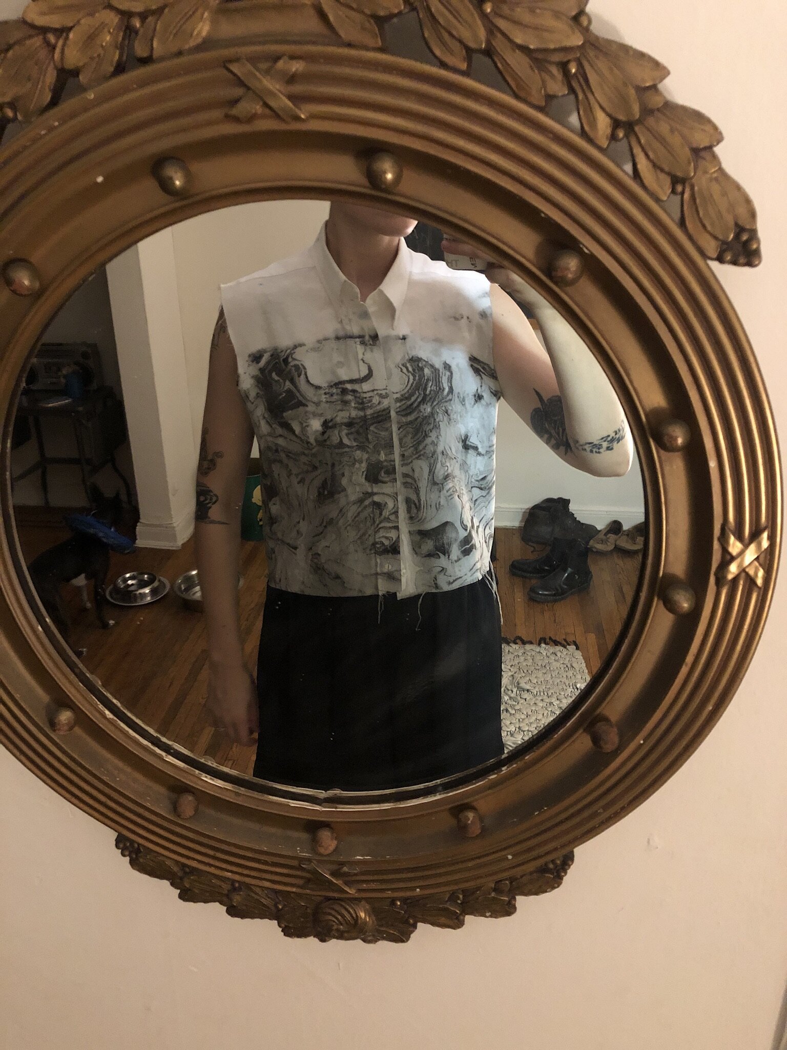 deconstructed and marbled button up