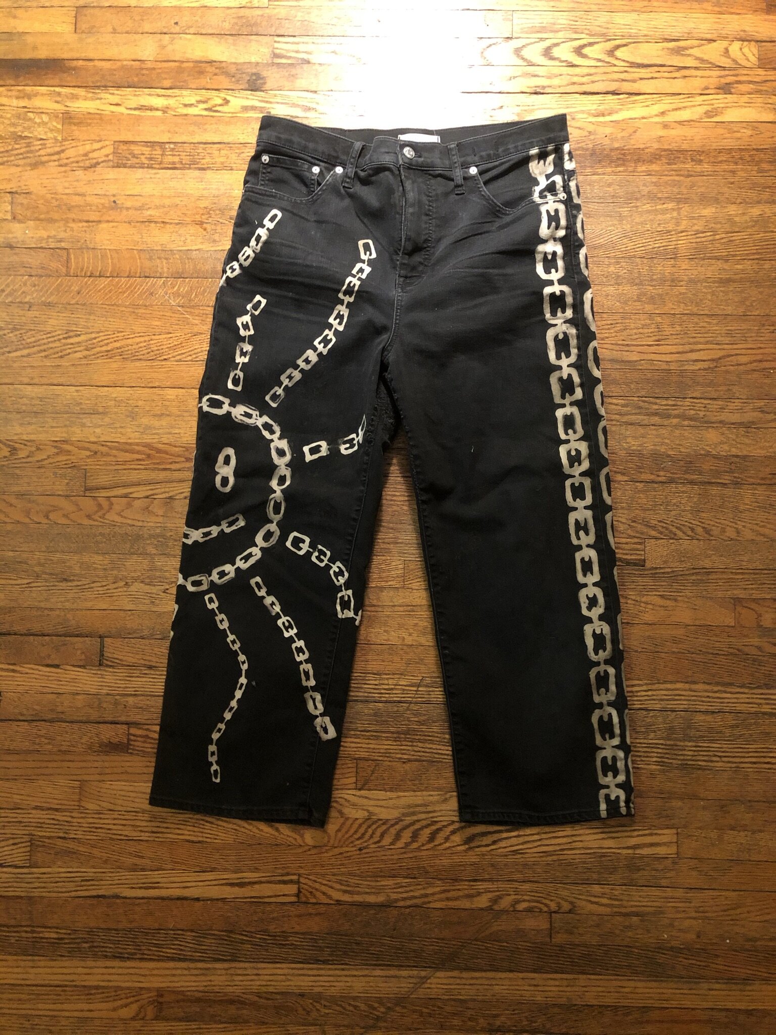bleach drawn chain link jeans