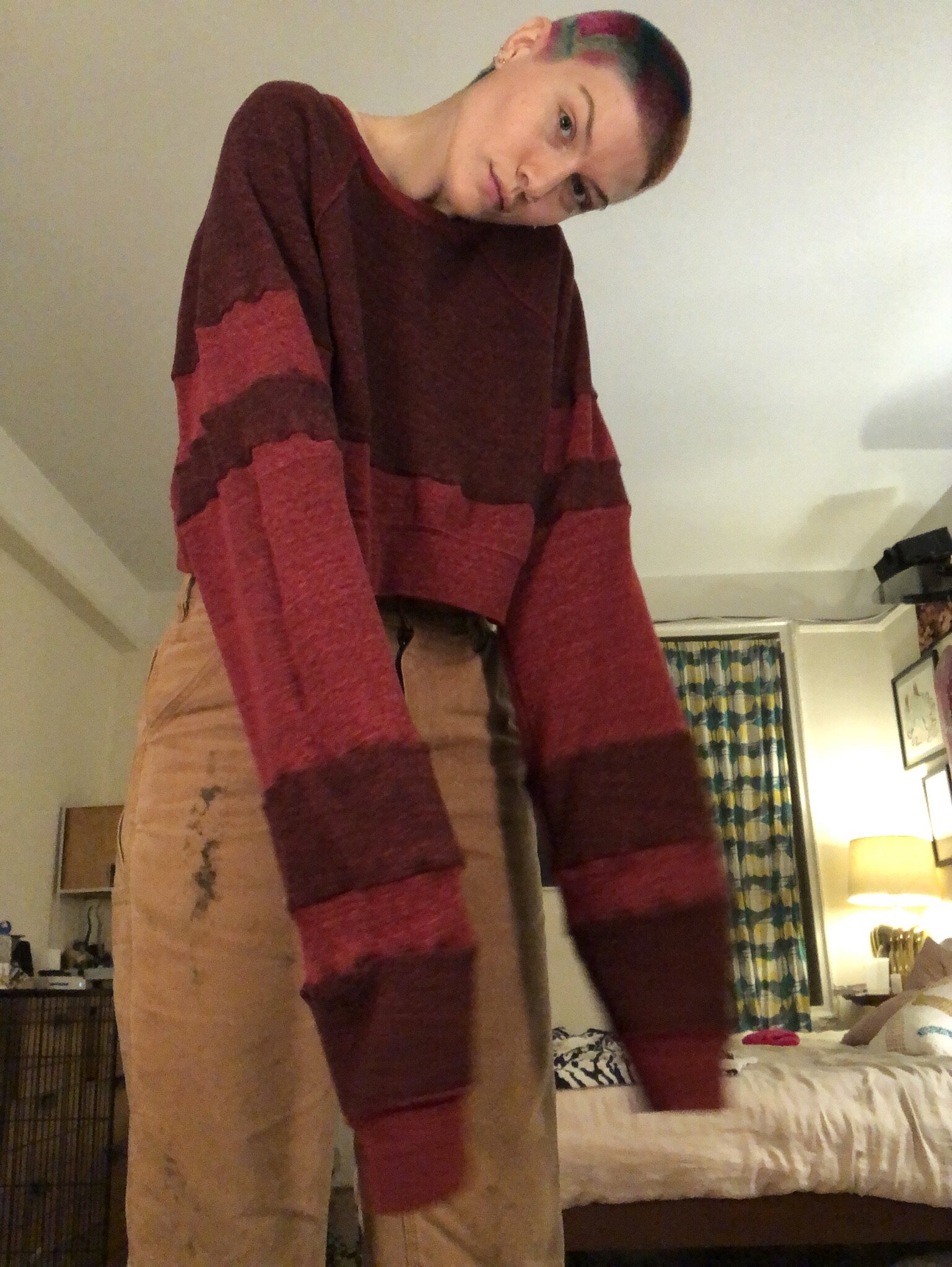 fully reversible cropped sweatshirt with mega long arms
