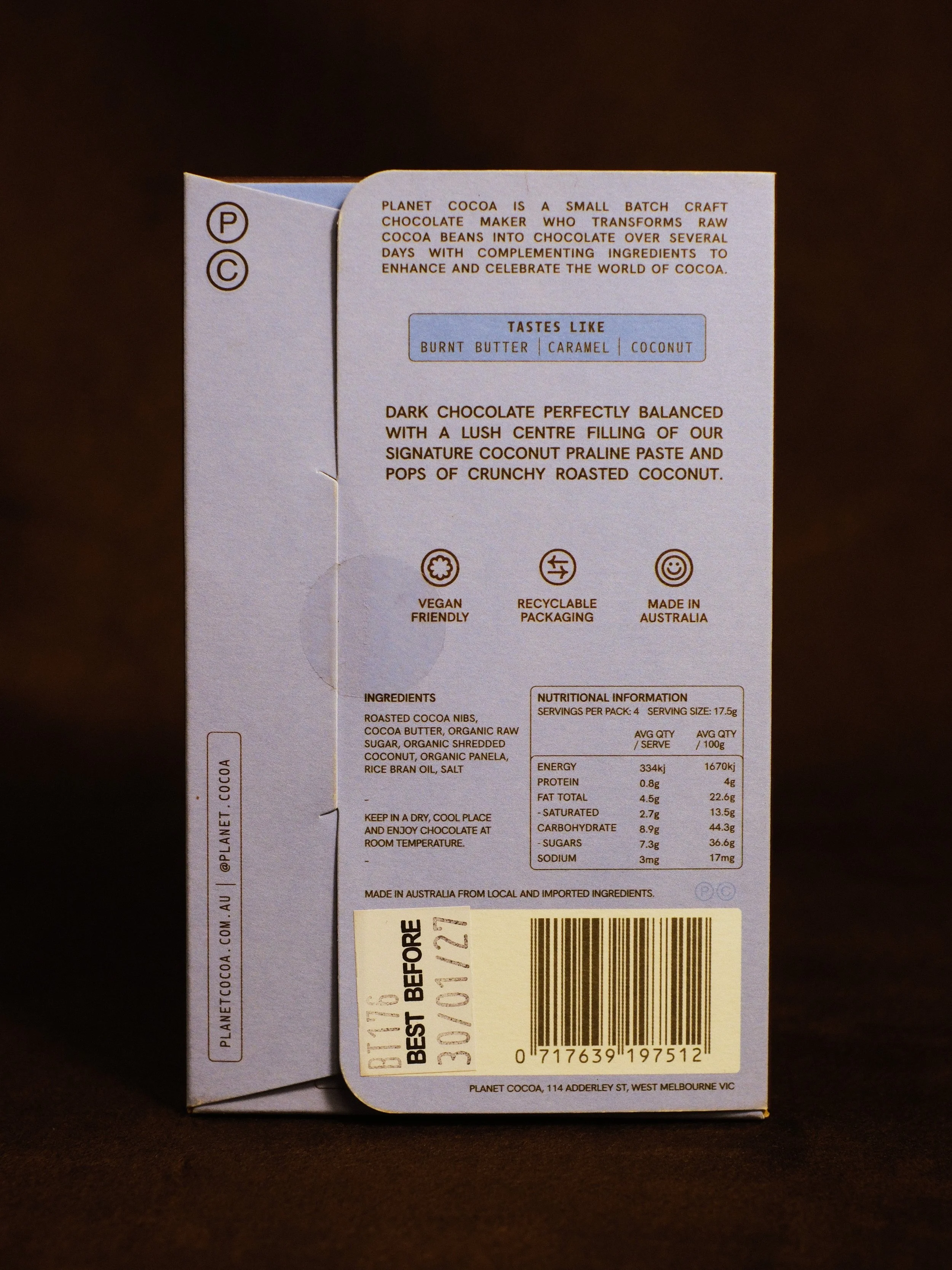 Coconut Praline Dark Chocolate Bean to Bar Planet Cocoa