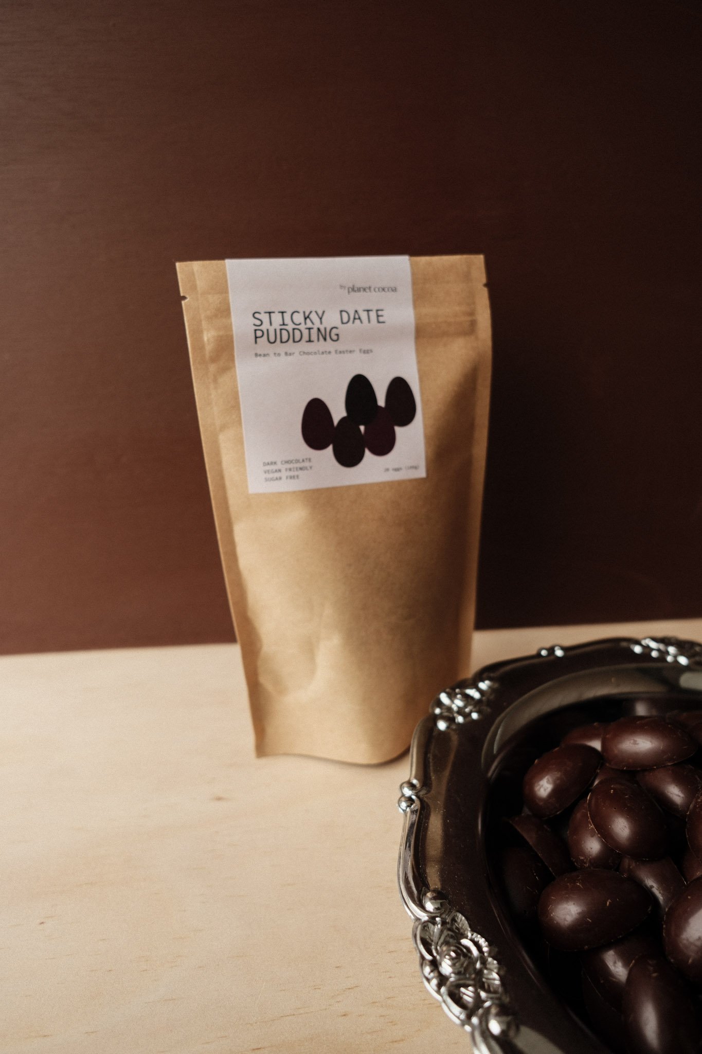 Sugar free dark chocolate sticky date pudding easter eggs