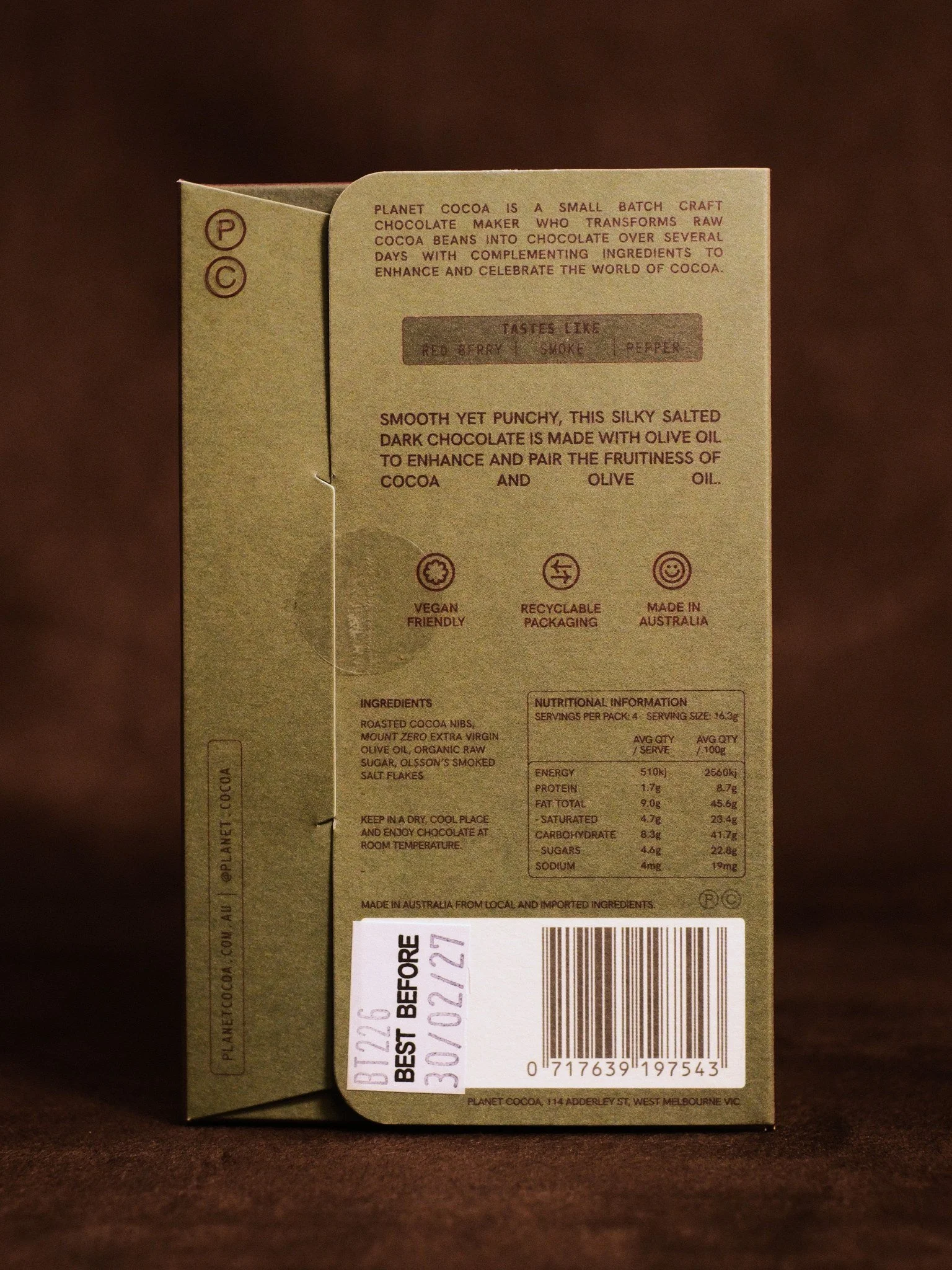 Olive Oil Dark Chocolate Bean to Bar Planet Cocoa