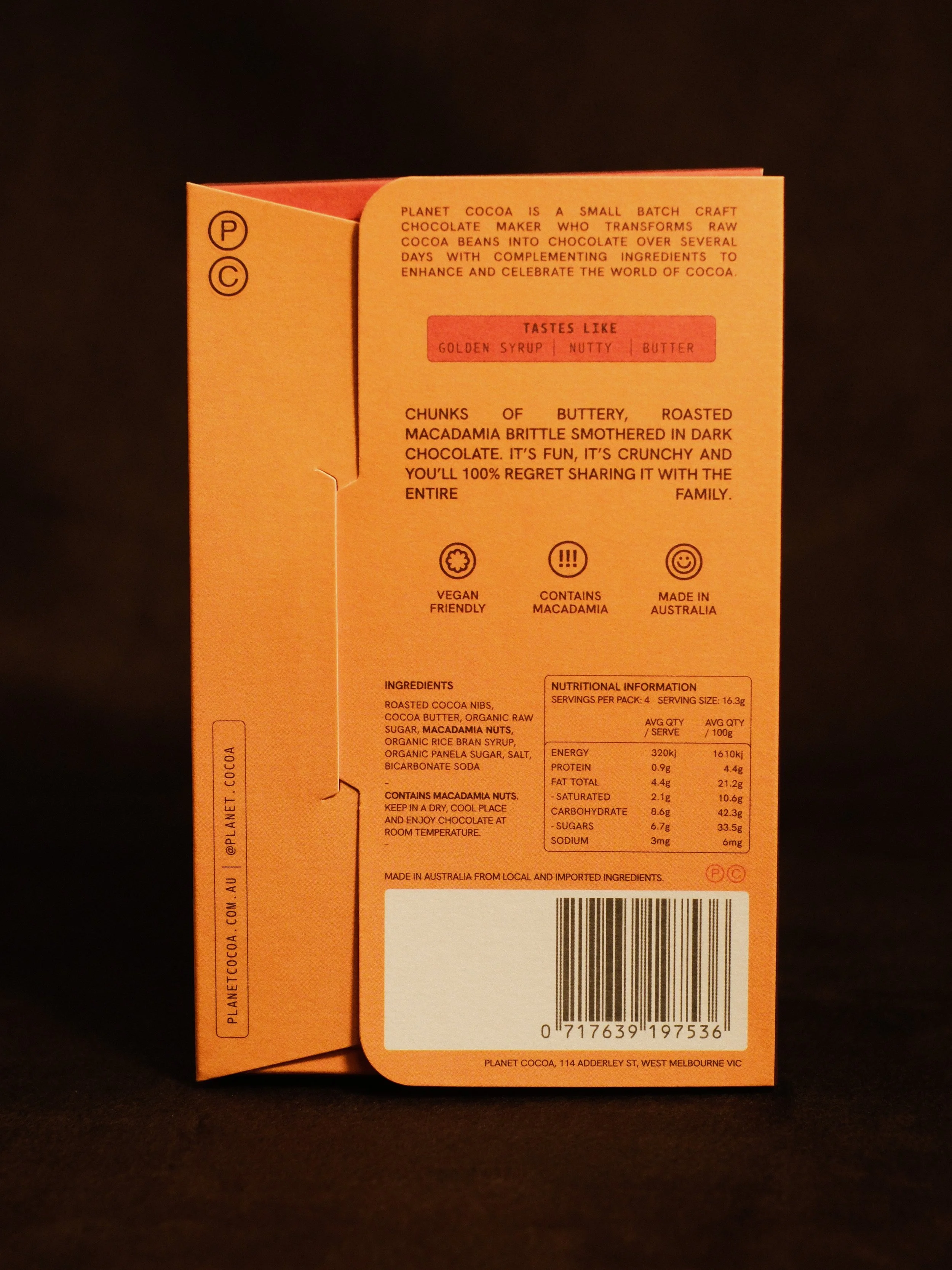 Macadamia Brittle Dark Chocolate Bean to Bar Planet Cocoa