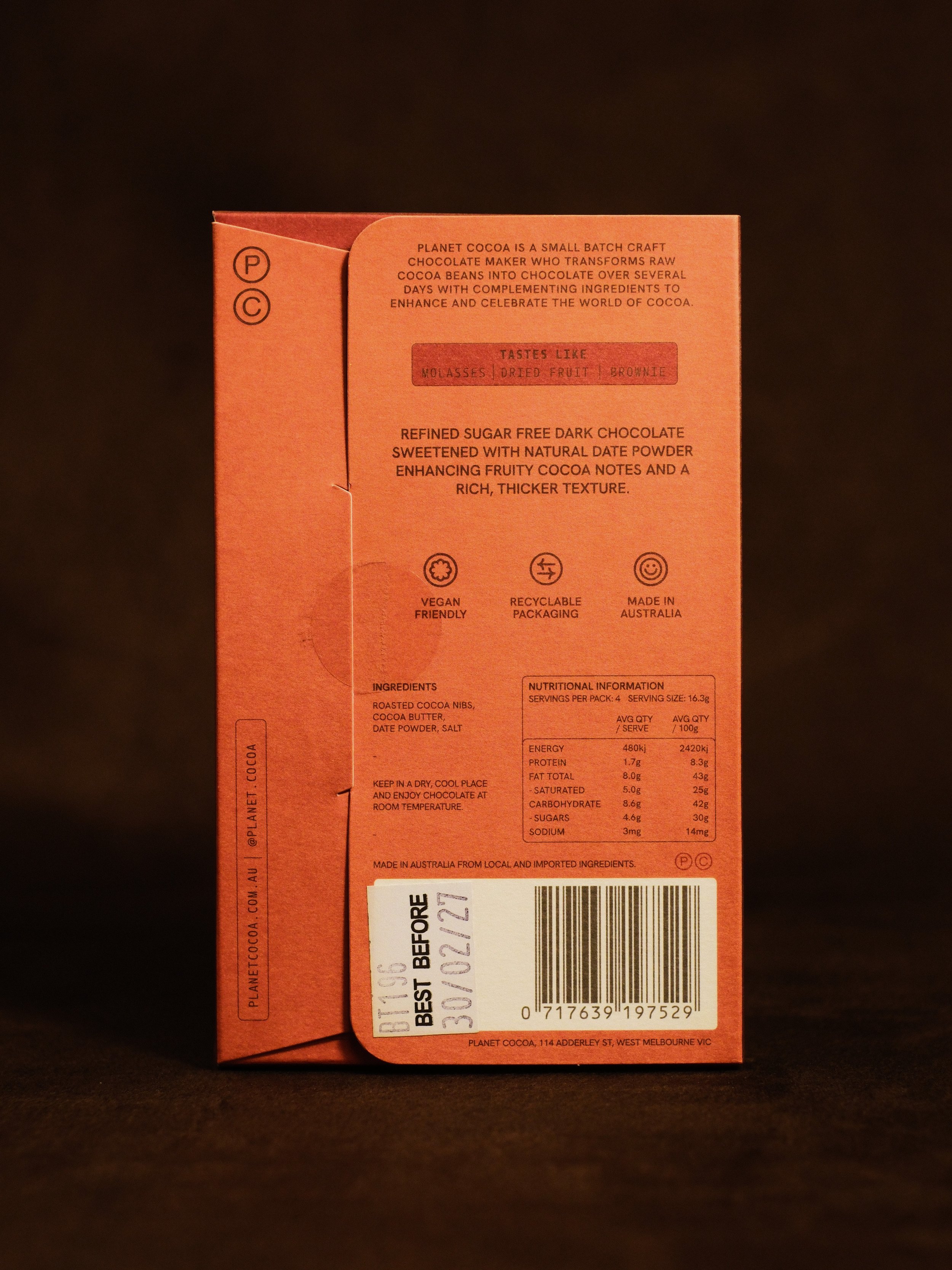 Sticky Date Refined Sugar Free Dark Chocolate Bean to Bar