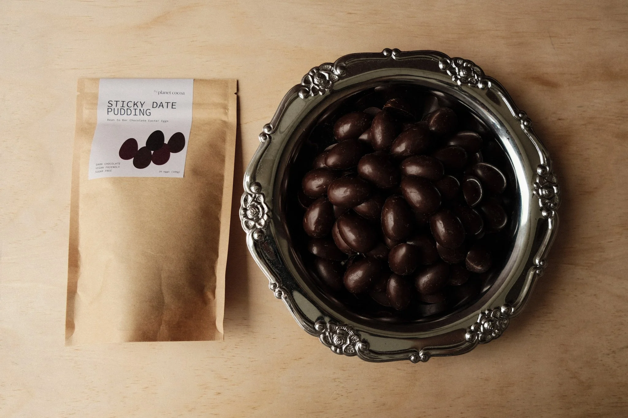 Sugar free dark chocolate sticky date pudding easter eggs