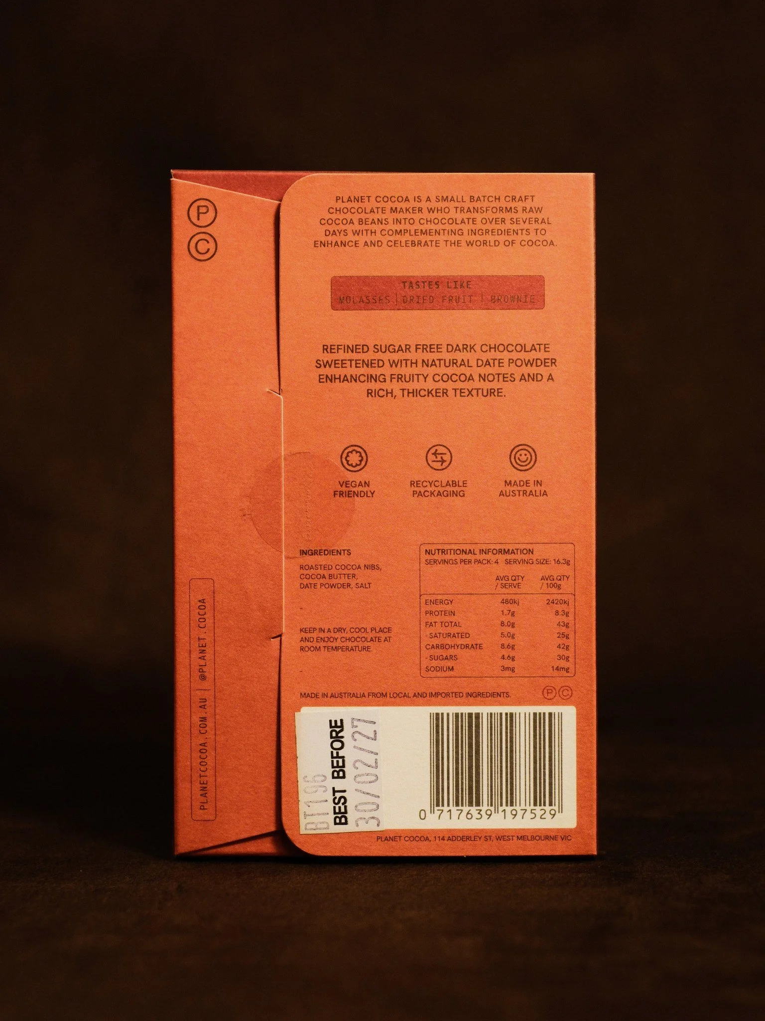Sticky Date Refined Sugar Free Dark Chocolate Bean to Bar