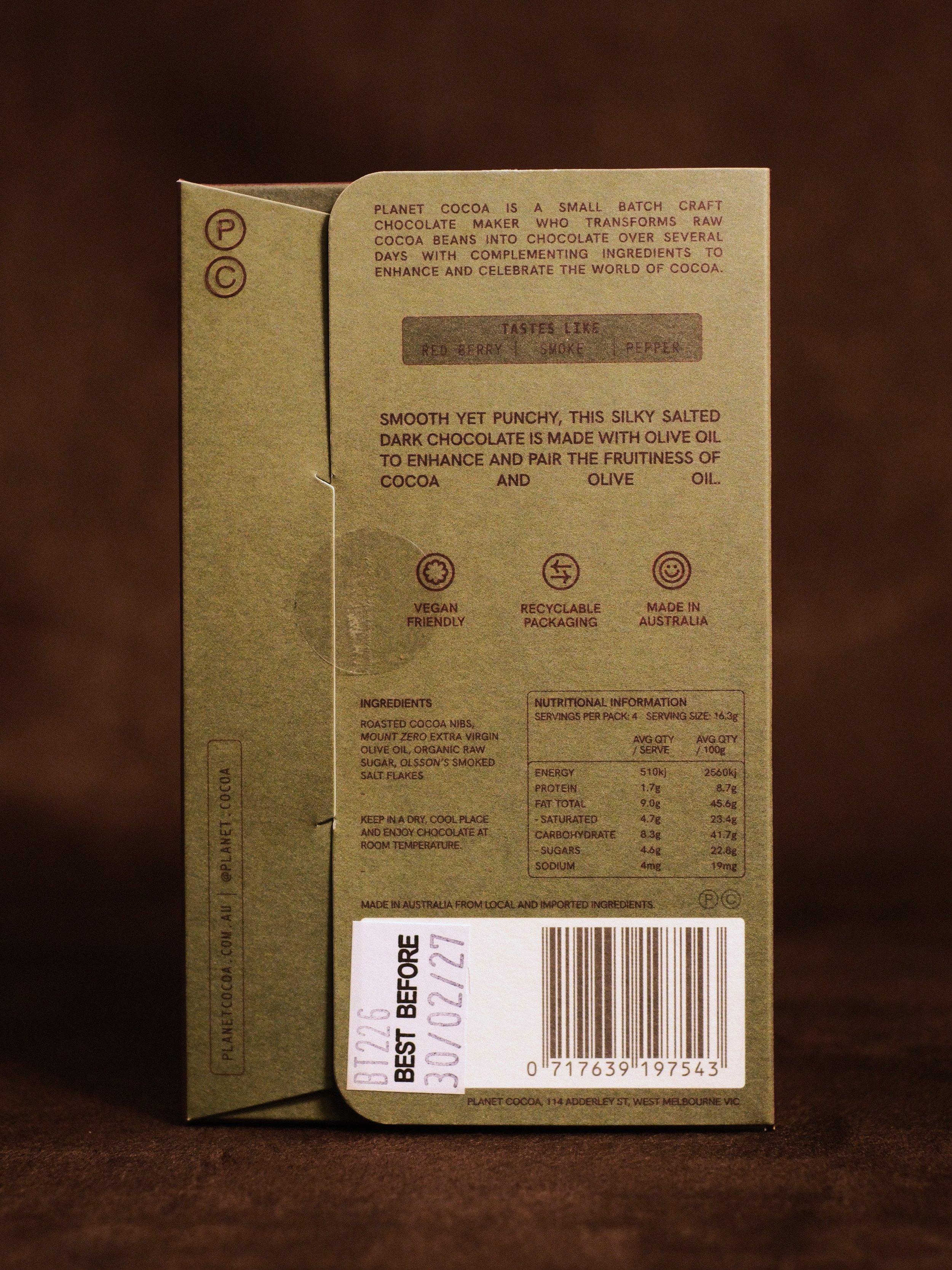 Olive Oil Smoked Salt Dark Chocolate Bean to Bar Planet Cocoa