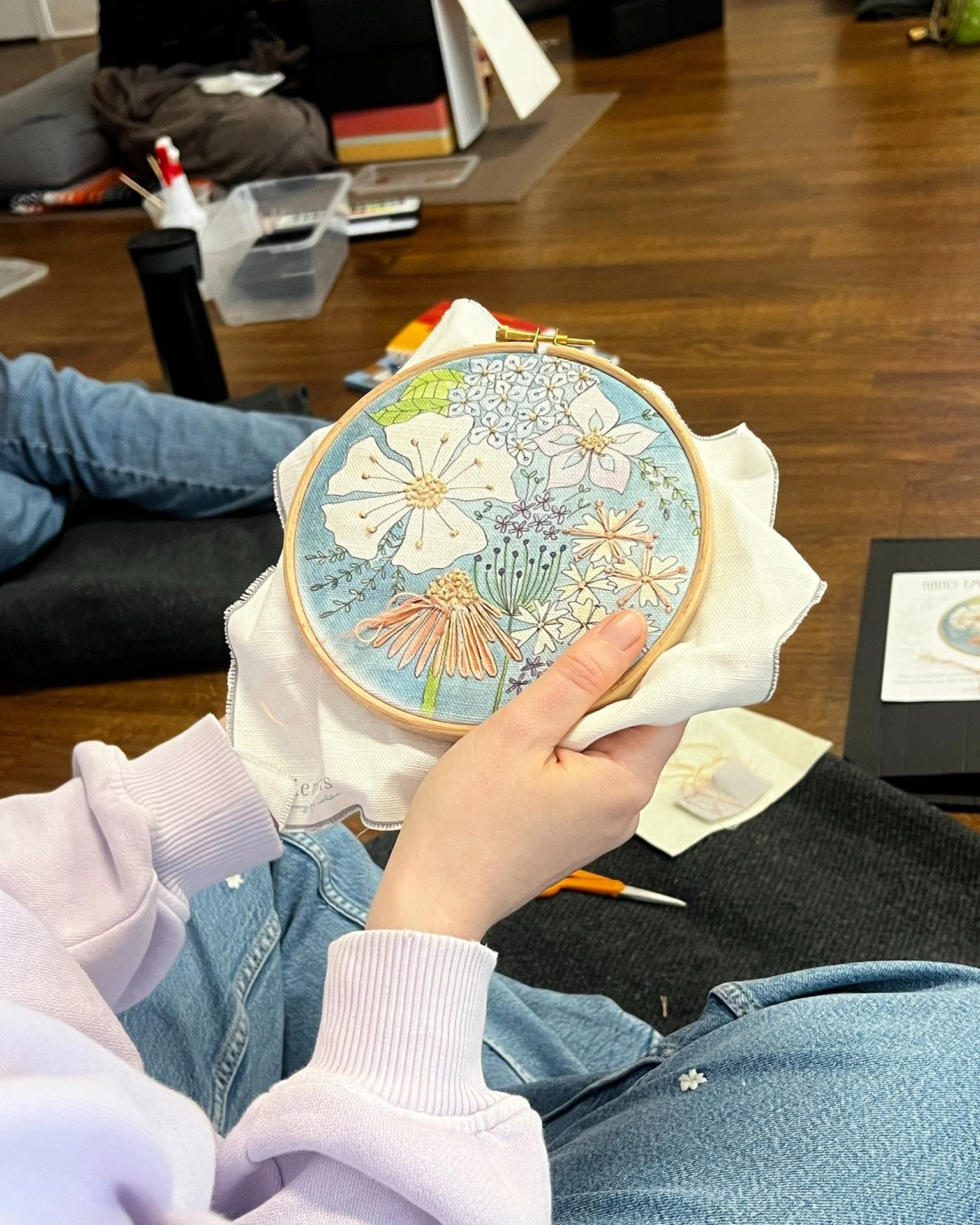 Gather your supplies and join us for another free Handcrafting Circle on Sunday, May 3rd from 1:30-3PM.

Our last circle had a tremendous variety of crafts including embroidery, watercolor painting, crochet, collage, hand applique, knitting, beading,