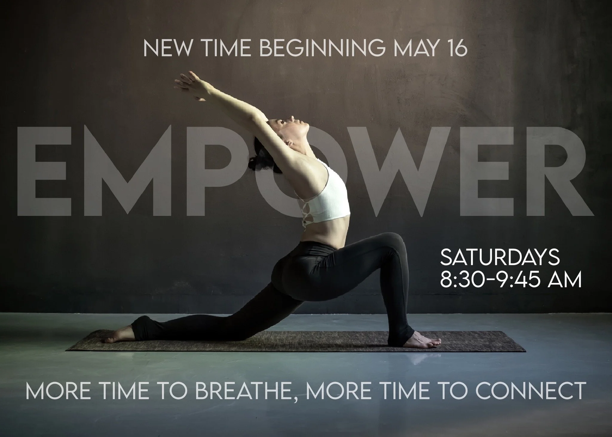 Empower--soon to be even more awesome.

Starting on Saturday, May 16th, our Saturday morning Empower class with Shannon will be growing from 60-minutes to 75-minutes.

A little more time, a little more space, a lot more empowering.

This extra 15 min