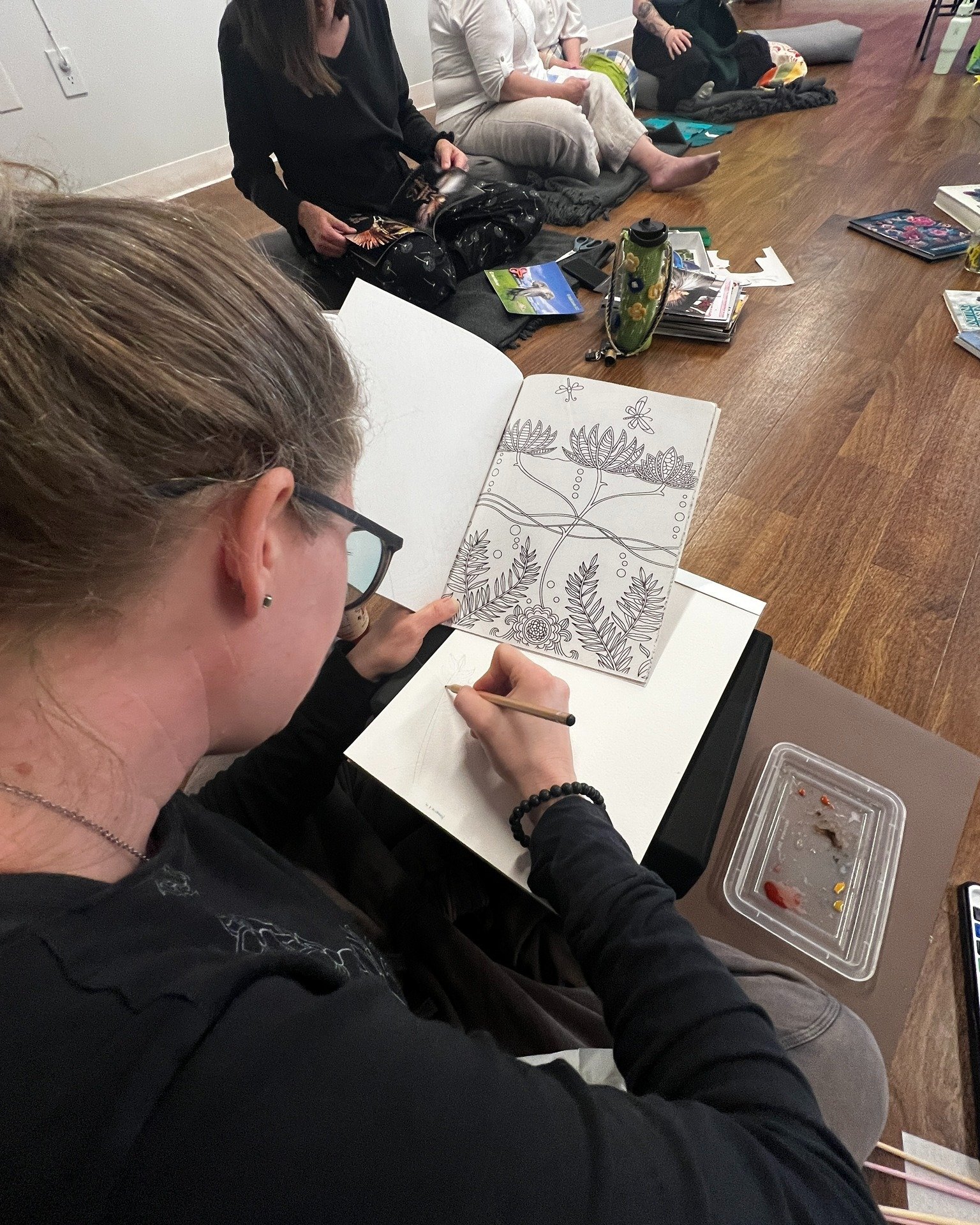Our June Handcrafting Circle is coming up next weekend--will you be joining us?

This fun, free community gathering brings us together to work on small creative handcraft projects in the company of others. Knit, embroider, sketch, paint, decoupage, c