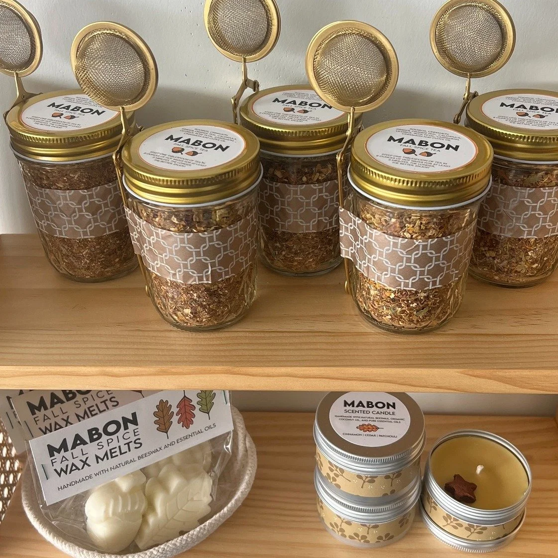 Have you basked in the cozy fall spice of our Mabon goodies?

We have jars of loose leaf Mabon tea (think delicious cinnamon spice soothing warmth) with reusable tea steepers. Soon we'll have even larger jars and your choice of compostable tea bags o