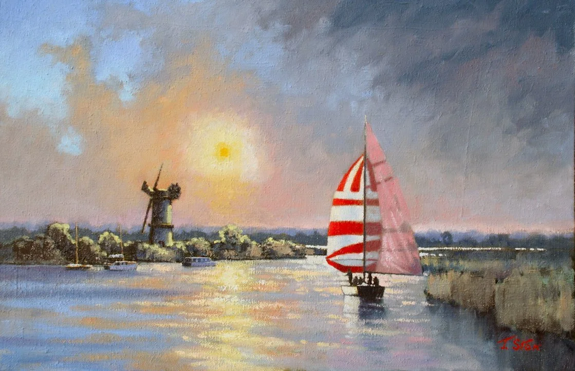 Sailing boats on the River Yare at Sunset