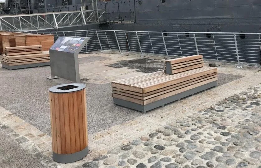 Sylish Wooden Public Bin and Asymmetric Bench Seating.jpg