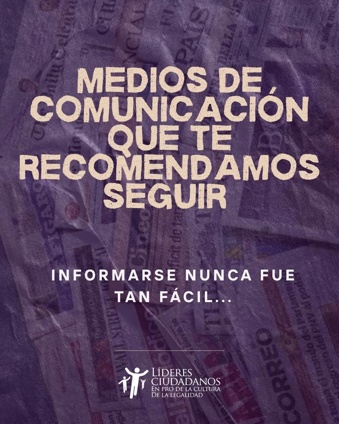 &iexcl;Informarse nunca fue tan f&aacute;cil! Recuerda que un pa&iacute;s democr&aacute;tico fuerte, se construye a trav&eacute;s de una sociedad informada, exigente y emp&aacute;tica con su entorno. 

Lideres Ciudadanos te invita a crear conciencia 