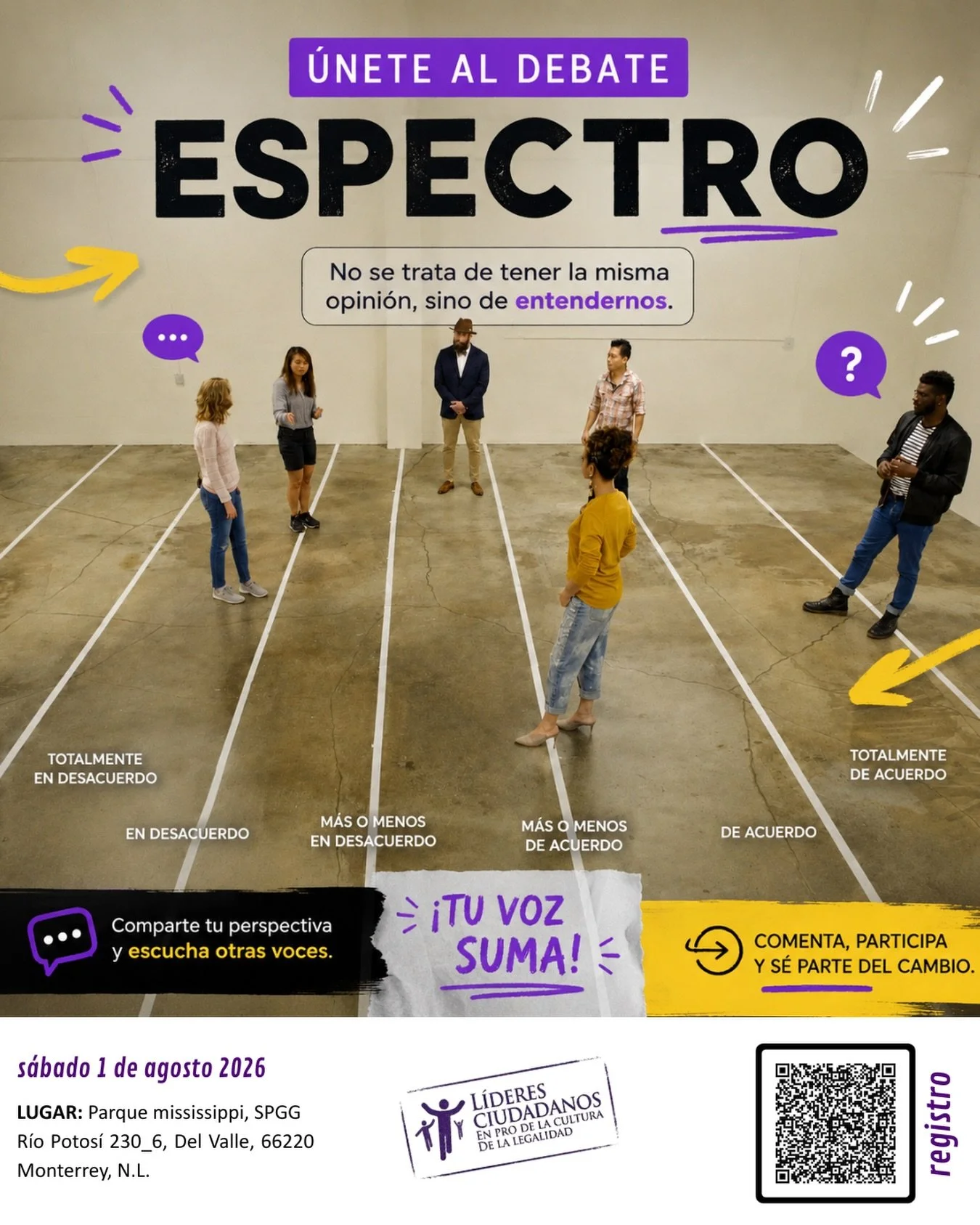 📣 Se abre el debate. 💬

Este 1 de agosto del 2026 nos reuniremos en el Parque Mississippi para hablar de lo que realmente importa.

&Uacute;nete a ESPECTRO, un espacio ciudadano donde todas las voces cuentan y todas las opiniones tienen lugar.

🗓 