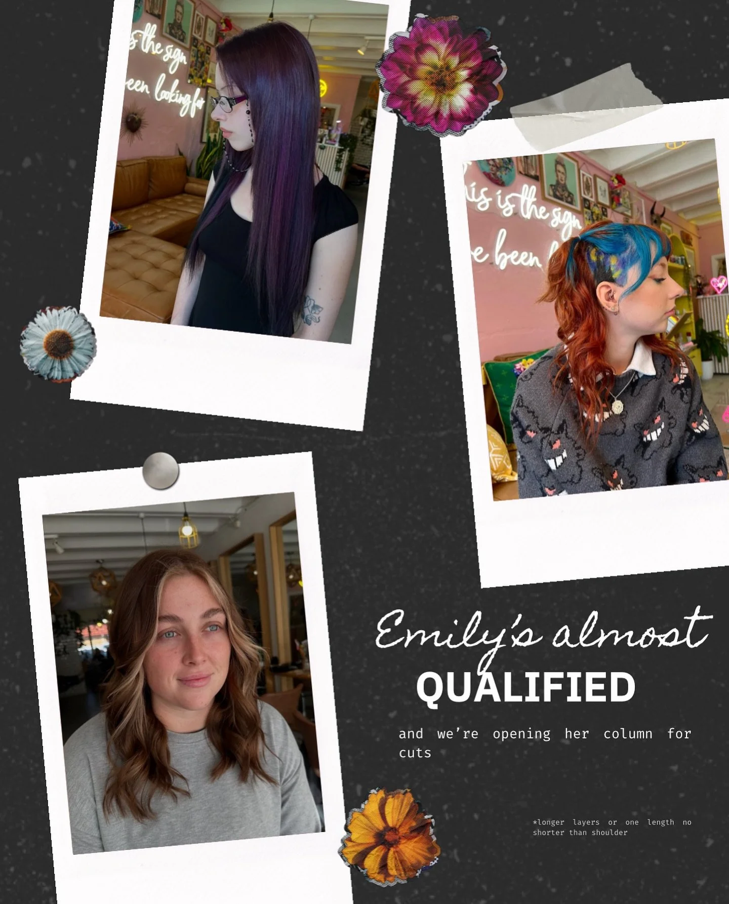 you heard it!! Emily&rsquo;s books are open for haircuts now 👏🏻 book through the link in our bio 🌼

*only currently for one length or longer layered cuts no shorter than shoulder length