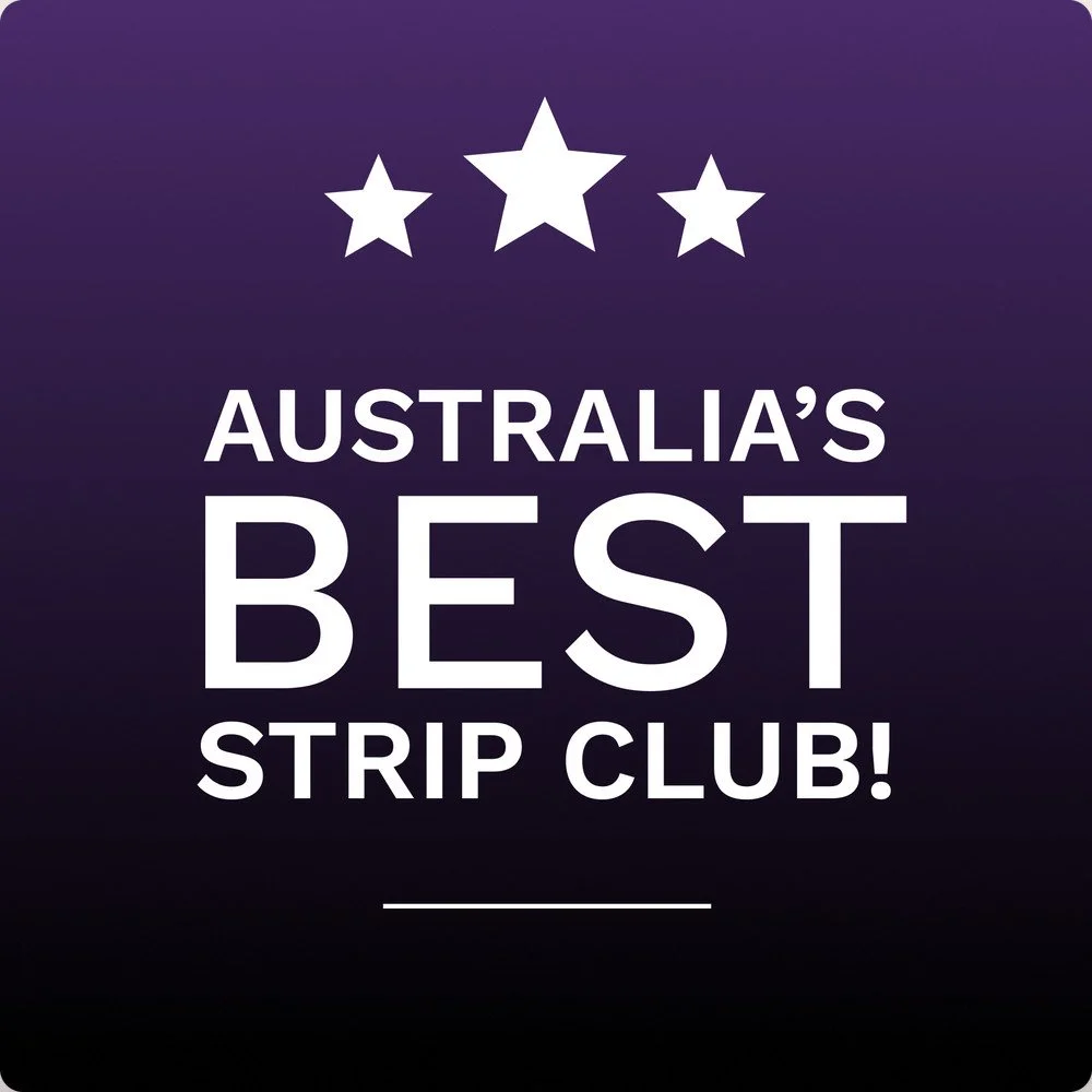 Centrefold Lounge promotional graphic with three white stars and white lettering on a purple background
