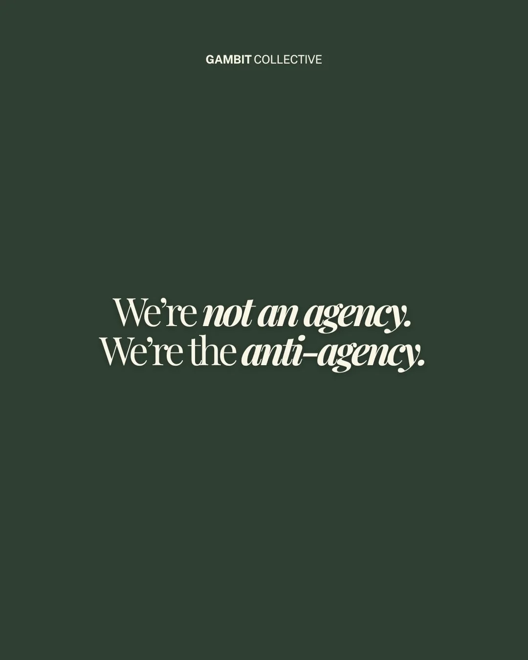 Allow us to introduce ourselves 👋🏼 

Hey, if we haven&rsquo;t met yet - we&rsquo;re Gambit Collective.
A pay-as-you-go marketing studio for founders and growing brands. Helping you or your brand become known, respected &amp; experienced, If this po