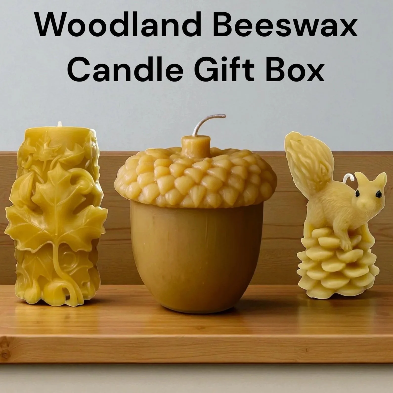Woodland Beeswax Candle Gift Set-Tabitha Squirrel-Woodland Acorn & Leaf Forest Pillar