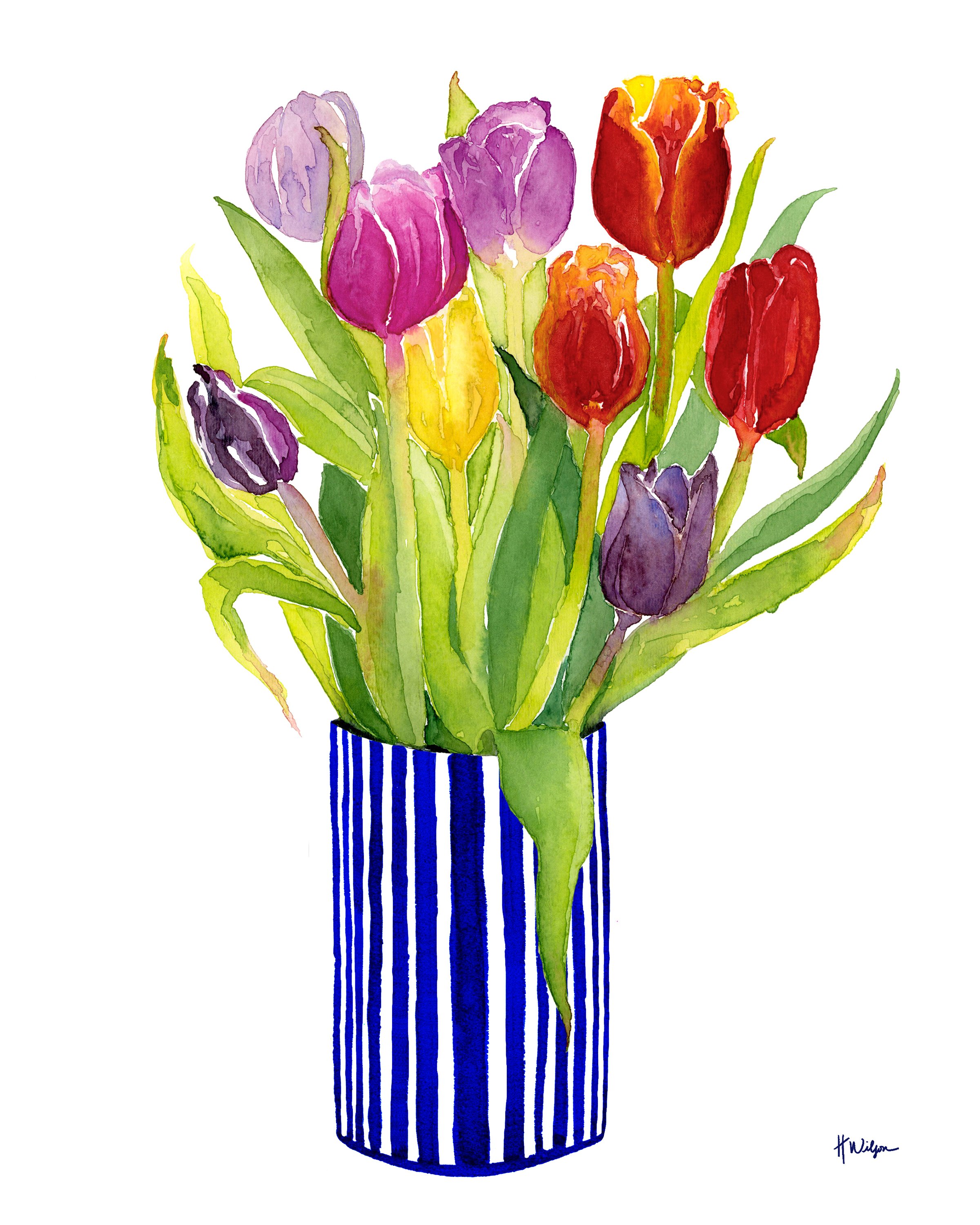 Spring Tulips in Blue Print