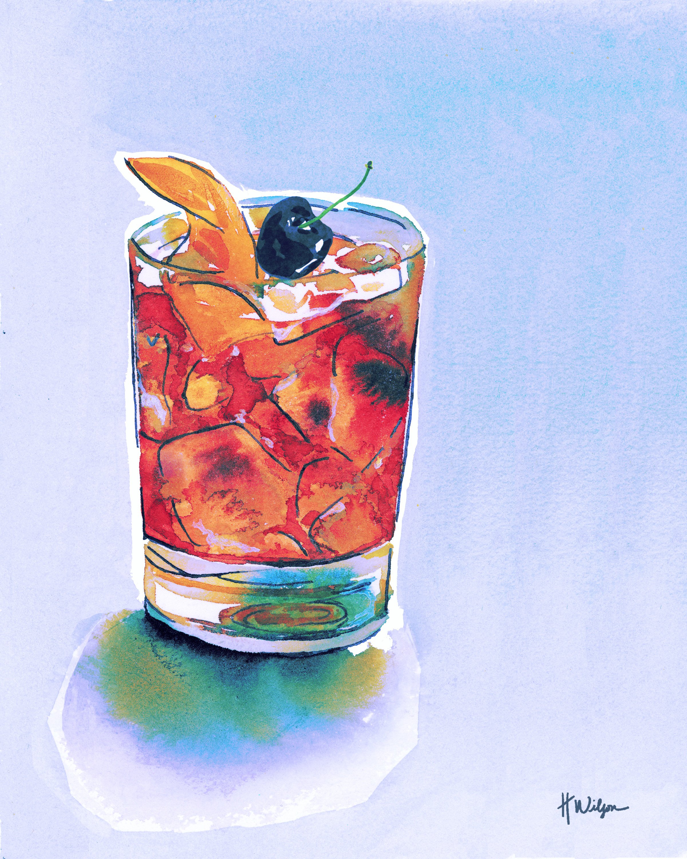 Old Fashioned in Blue Cocktail Print