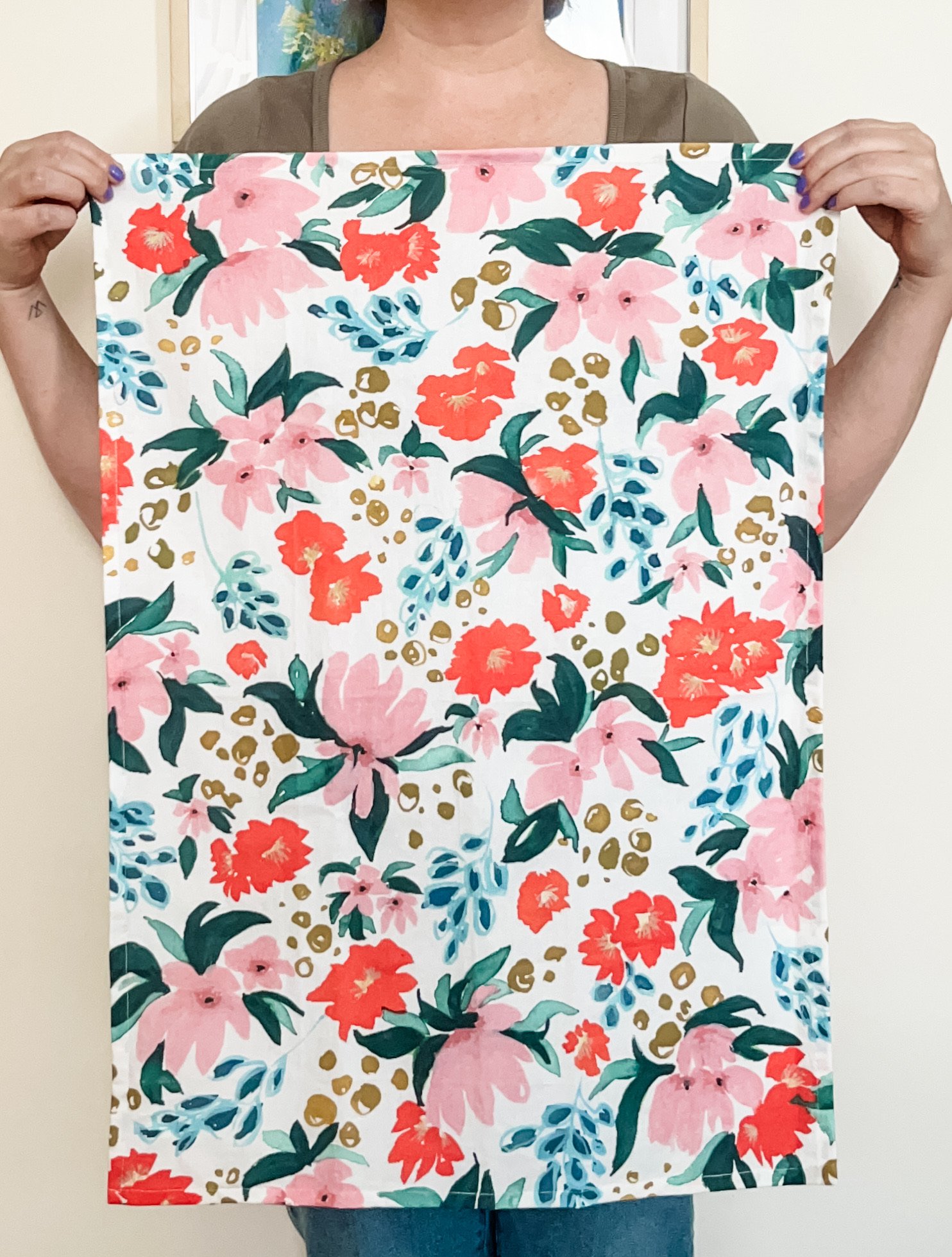 Red and Pink Floral Towel full view.jpeg