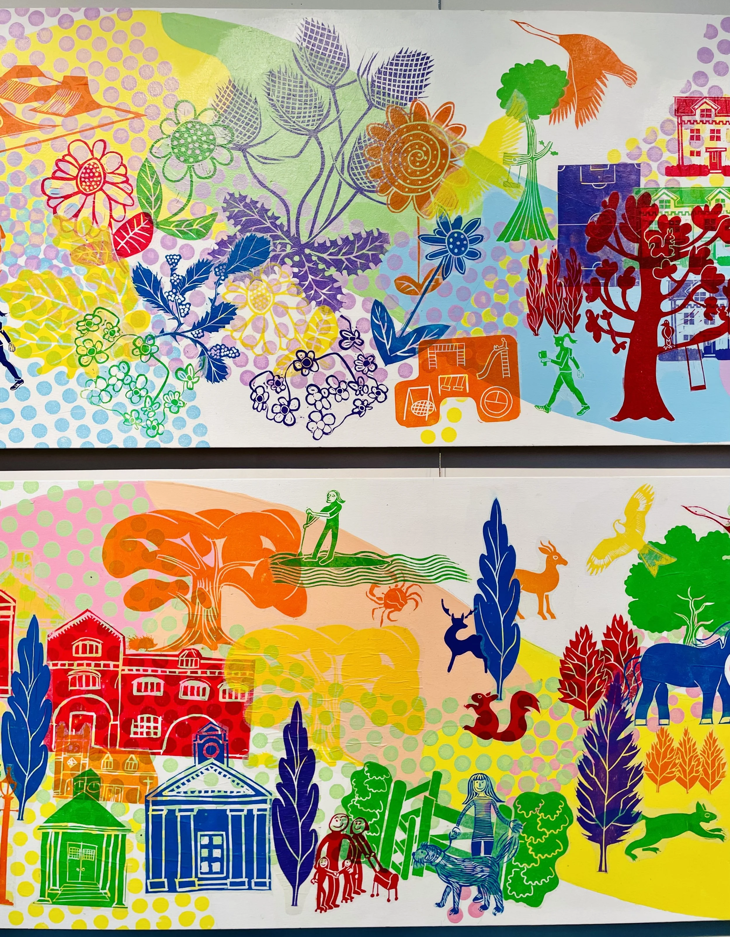 Along Our Way  close up 3 Mixed Media 4 panels 2.4m x 0.5m Arc Winchester 2026.jpeg