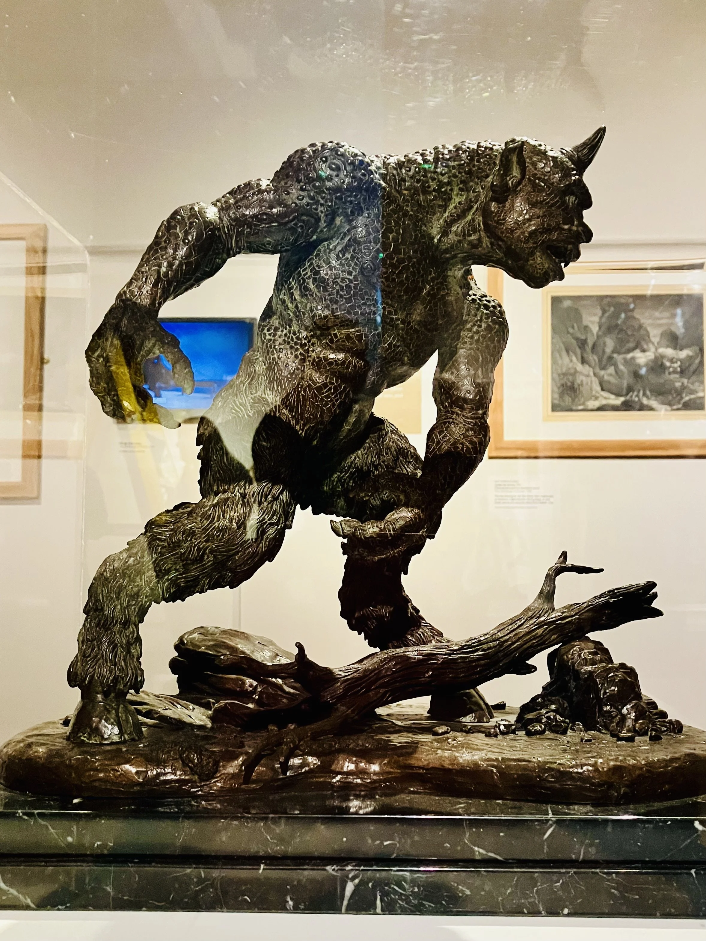 Bronze sculpture of Cyclops by Ray Harryhausen on display in the Harryhausen :  Myths in Motion Exhibition  The Arc Winchester