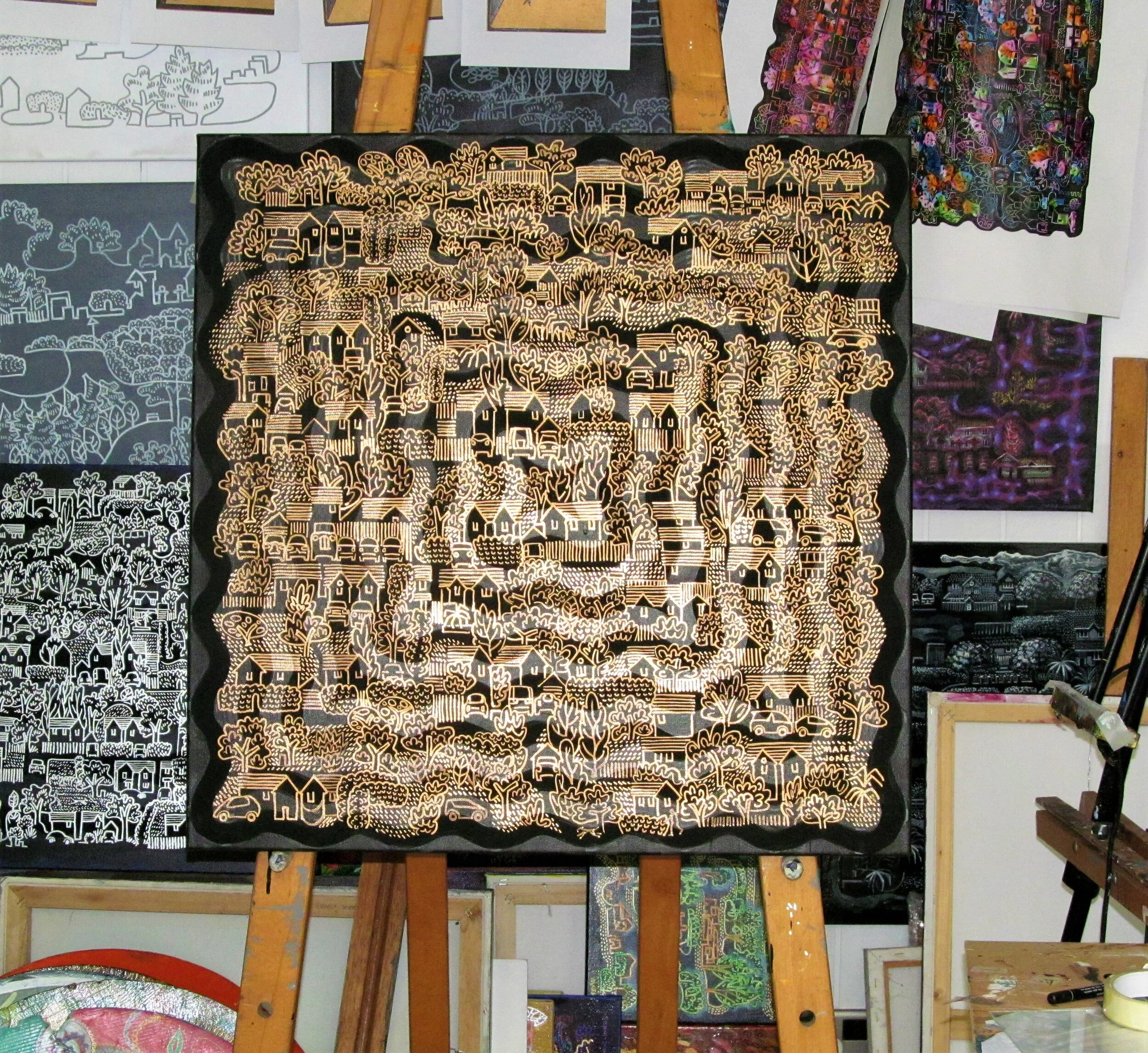 Mark Howard Jones Moon walk Copper Carbon Acrylic landscape painting canvas studio