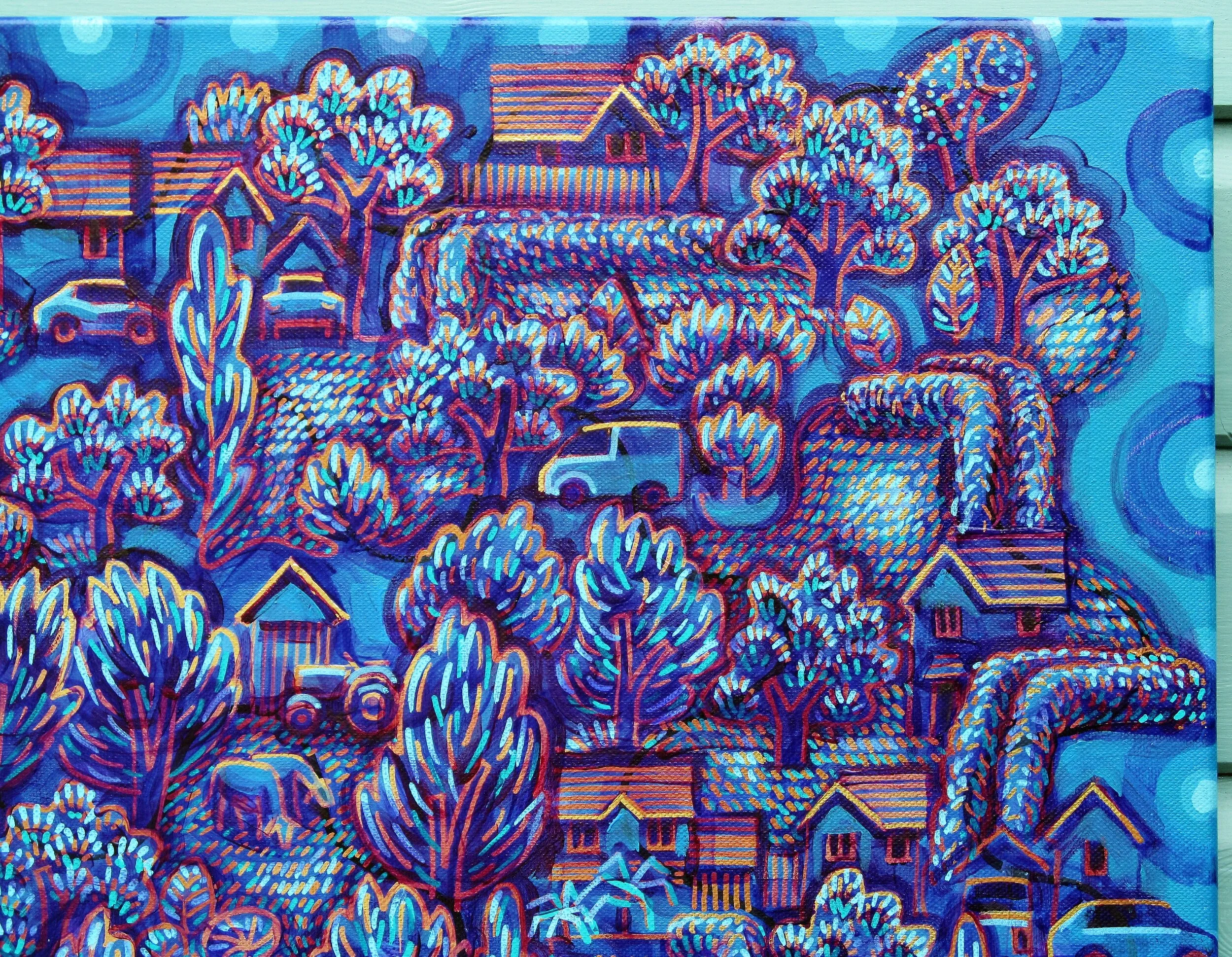 Mark Howard Jones Moon walk Copper Teal Acrylic landscape painting canvas detail