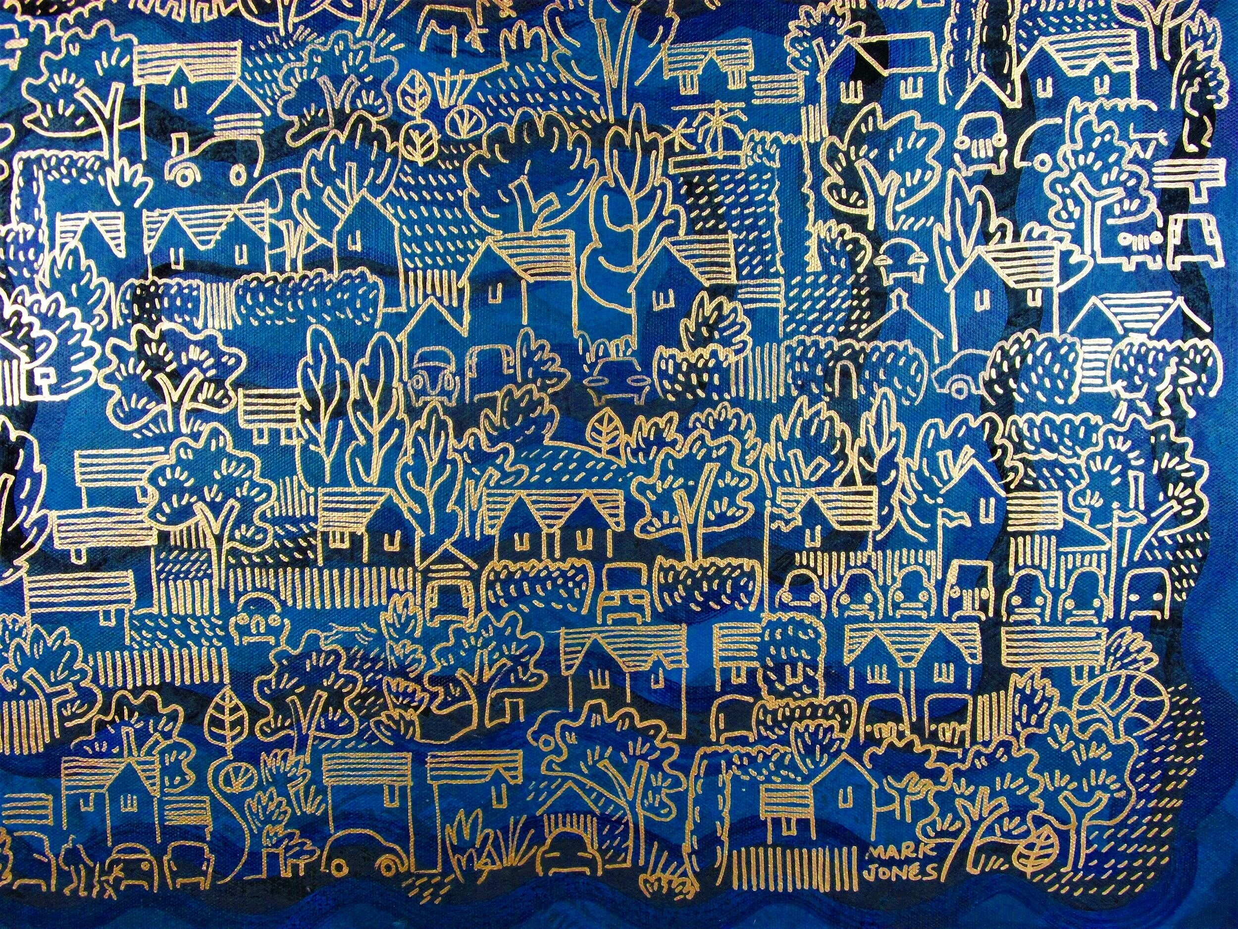 Mark Howard Jones Moon walk gold Acrylic landscape painting canvas detail