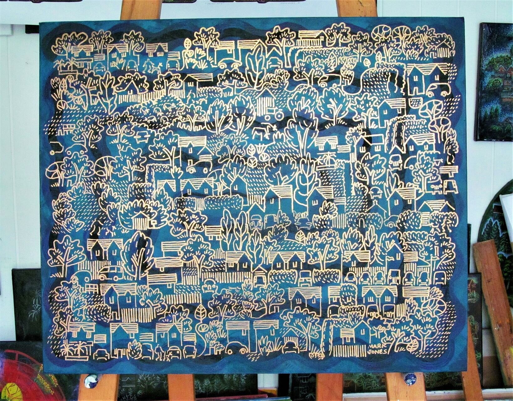 Mark Howard Jones Moon walk gold Acrylic landscape painting canvas studio