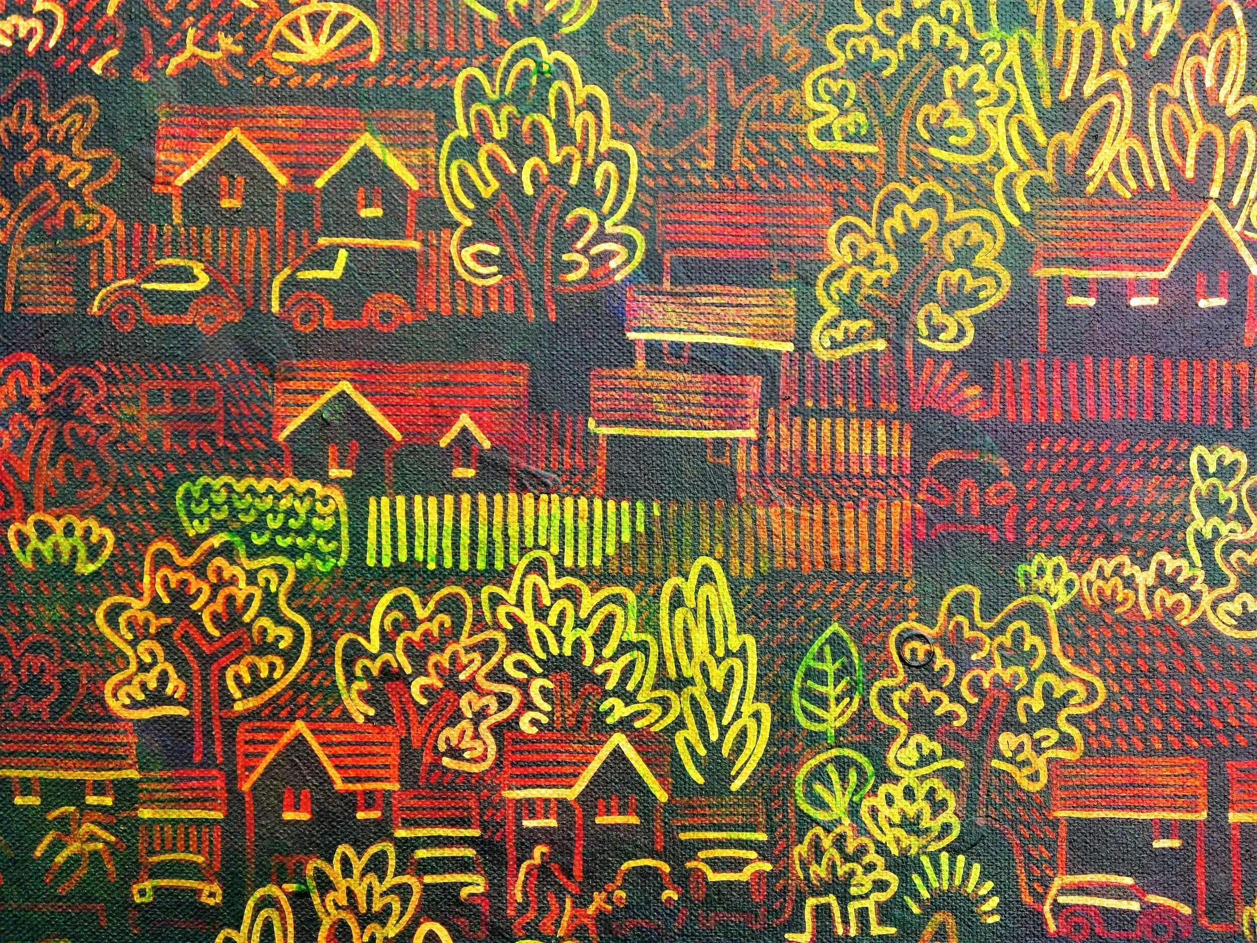 Mark Howard Jones Moon walk distressed Acrylic landscape painting canvas close up detail