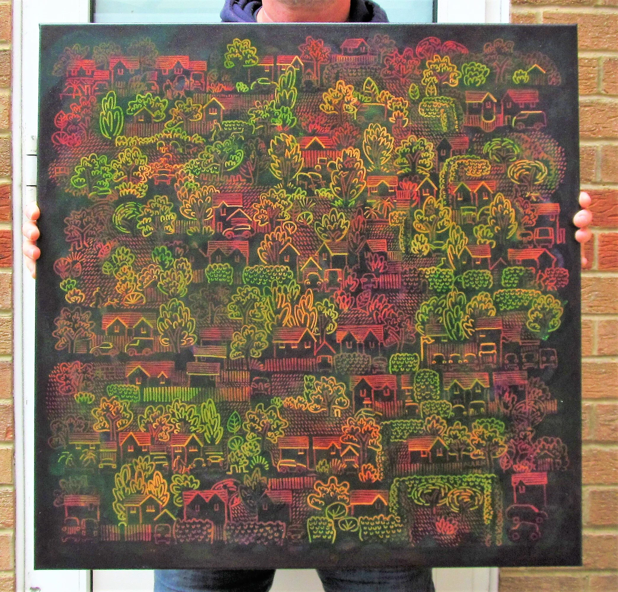 Mark Howard Jones Moon walk distressed Acrylic landscape painting canvas in hands