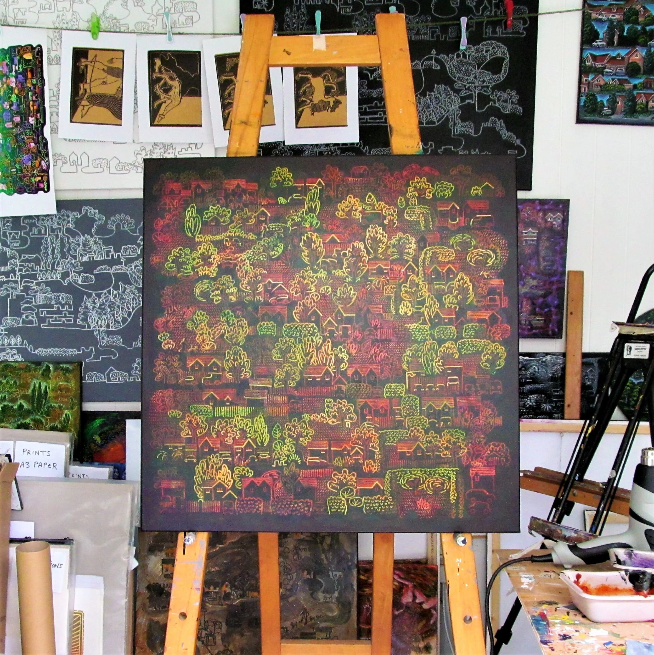 Mark Howard Jones Moon walk distressed Acrylic landscape painting canvas studio