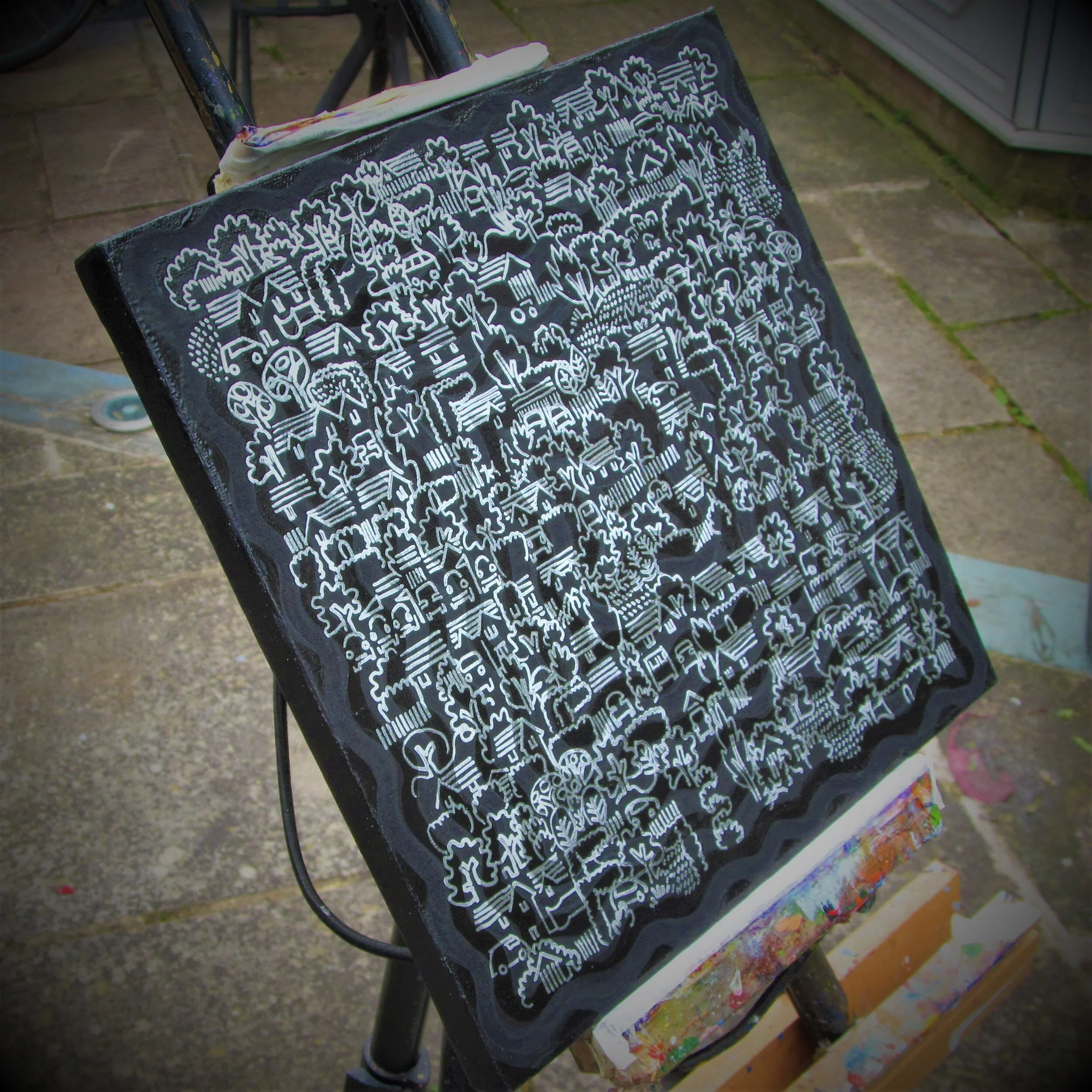 Mark Howard Jones Silver Moon walk Acrylic landscape painting canvas white frame in situ